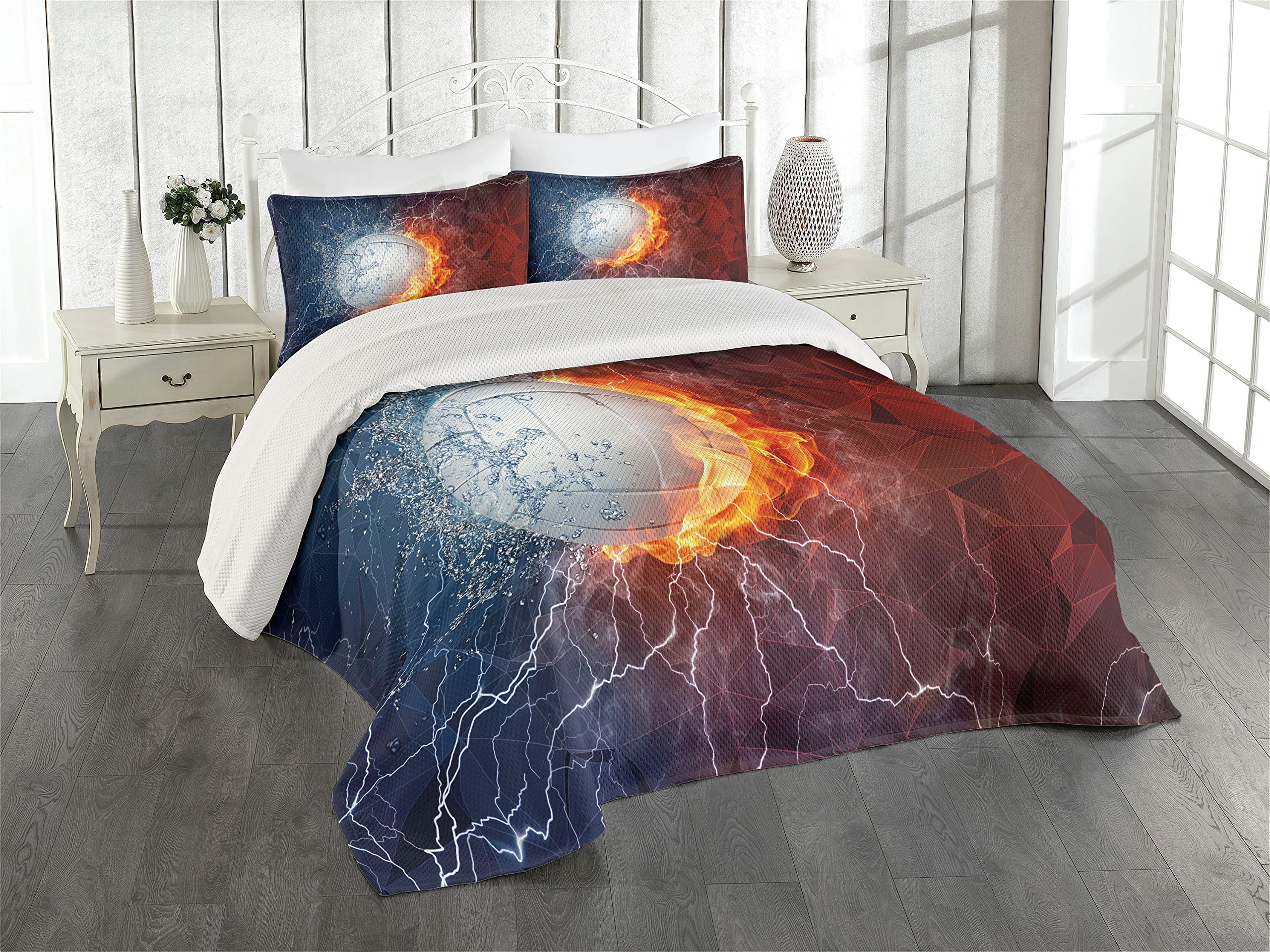 Volleyball Bedspread Set - King Size 3-Piece with Pillow Shams | Sports Decor for Bedroom