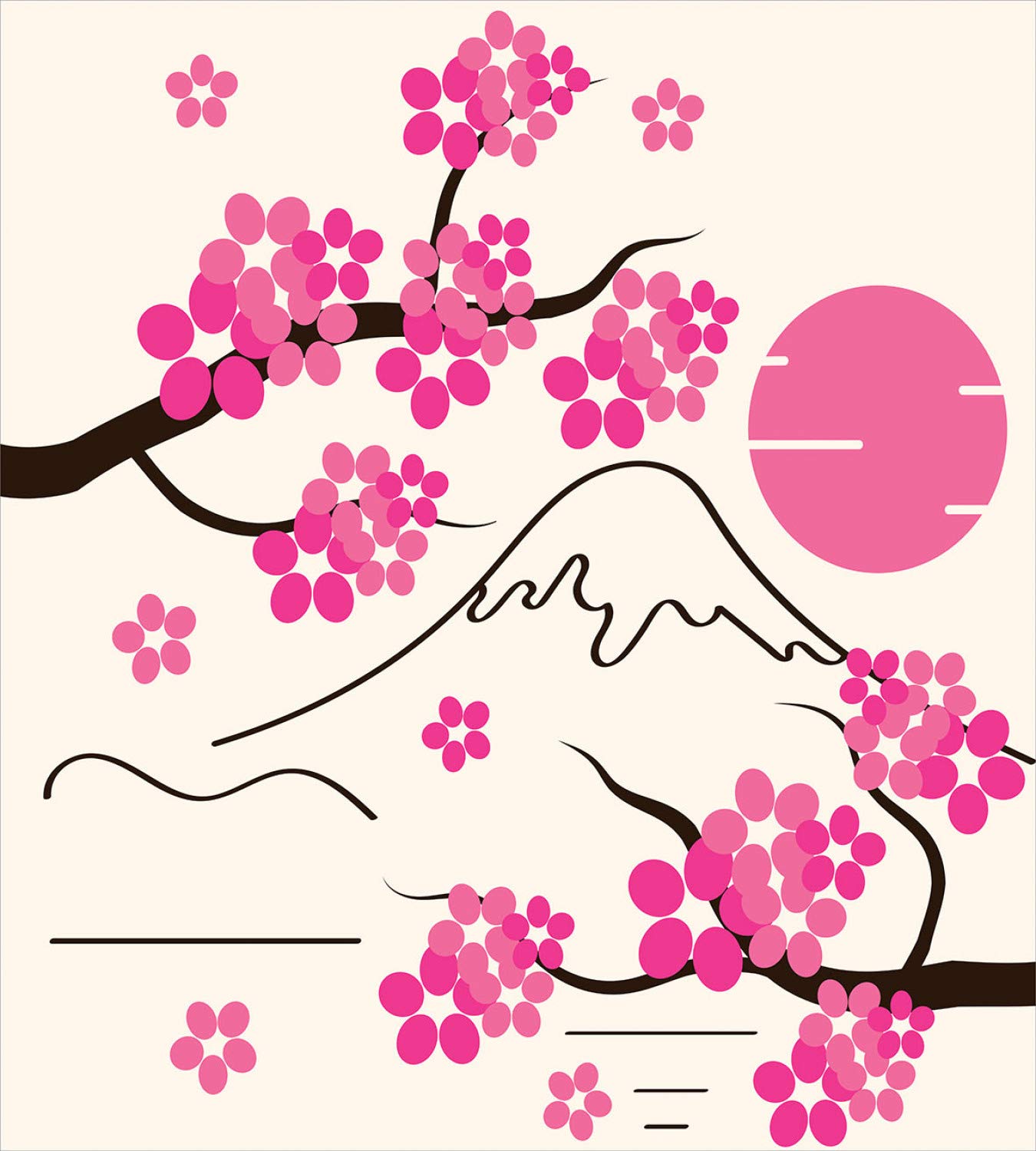 Ambesonne Pink Floral Duvet Cover Set - Japanese Cherry Blossom & Mount Fuji Design, 3-Piece Queen Size Bedding with 2 Pillow Shams, Off White & Pink Abstract Art | Perfect for Spring Bedroom Decor, Asian-Inspired Home Styling, and Cozy Bedroom Makeovers