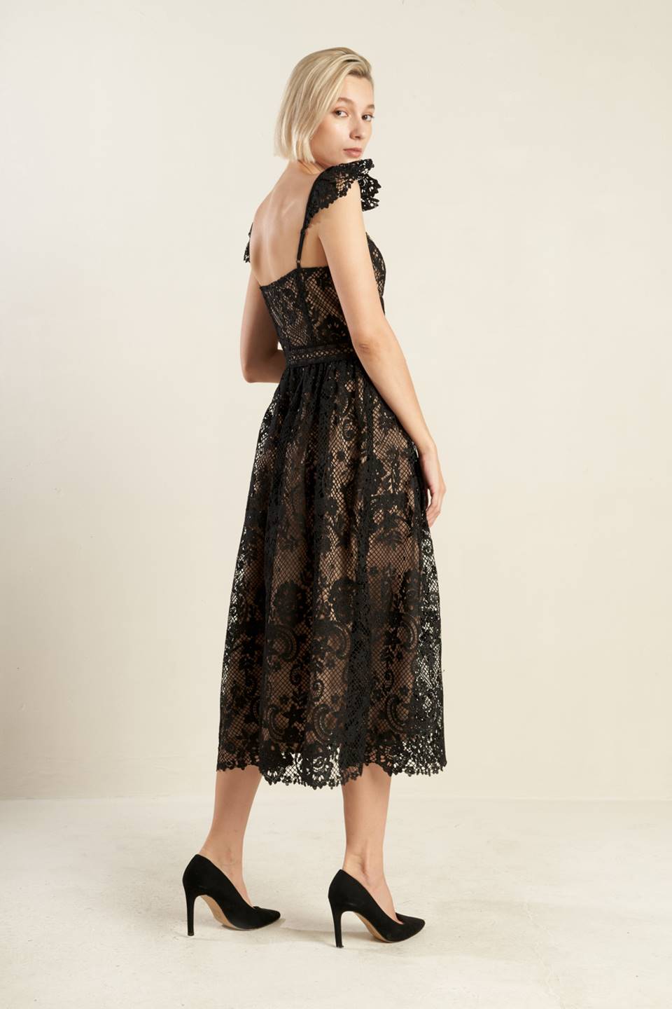 KNOW YOU BETTER Lace Woven Midi Dress - Elegant Floral Summer Dress for Women, Perfect for Weddings, Parties & Date Nights