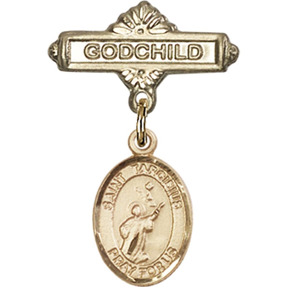 Bonyak Jewelry Gold Filled St. Tarcisius Saint Medal Charm - 1 x 5/8 Inch Religious Baby Badge Pin - Perfect for Baptism Gifts, Godchild Blessings & Catholic Jewelry Collections