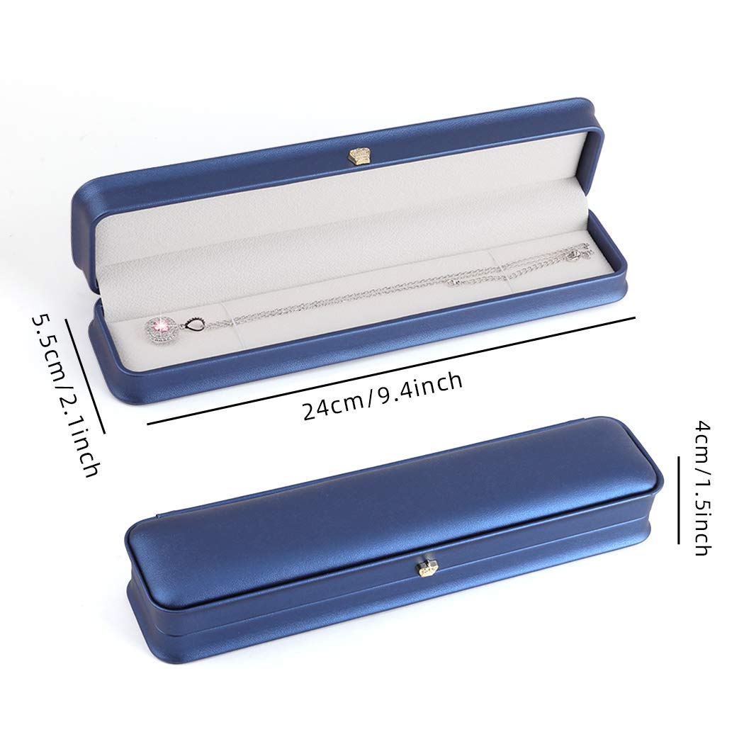 iSuperb Set of 2 PU Leather Jewelry Display Boxes - Long Chain Necklace & Bracelet Storage Case for Wedding, Anniversary, Engagement Gifts - Perfect for Jewelry Shop Displays, Bridal Shower Favors and Home Organization