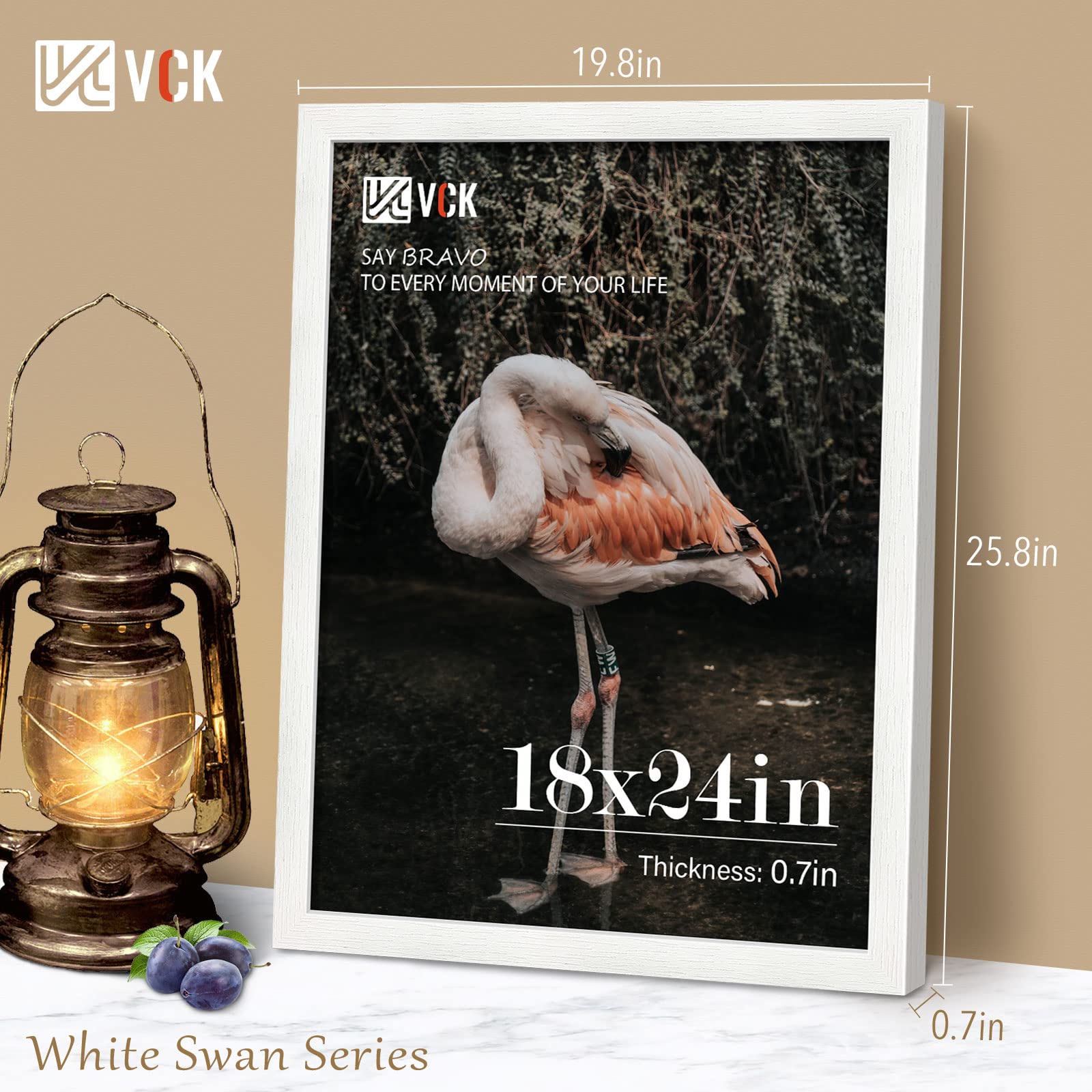 VCK 18x24 Inch White Textured Solid Wood Poster Frame Set of 1 with Shatterproof Plexiglass - Perfect for Wall Art, Home Decor, Office Display & Photo Gallery
