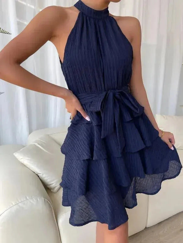 Elegant Sleeveless Ruffled Party Dress for Women - Flowy Cocktail Dress for Evening Events, Prom, Wedding Guest & Special Occasions
