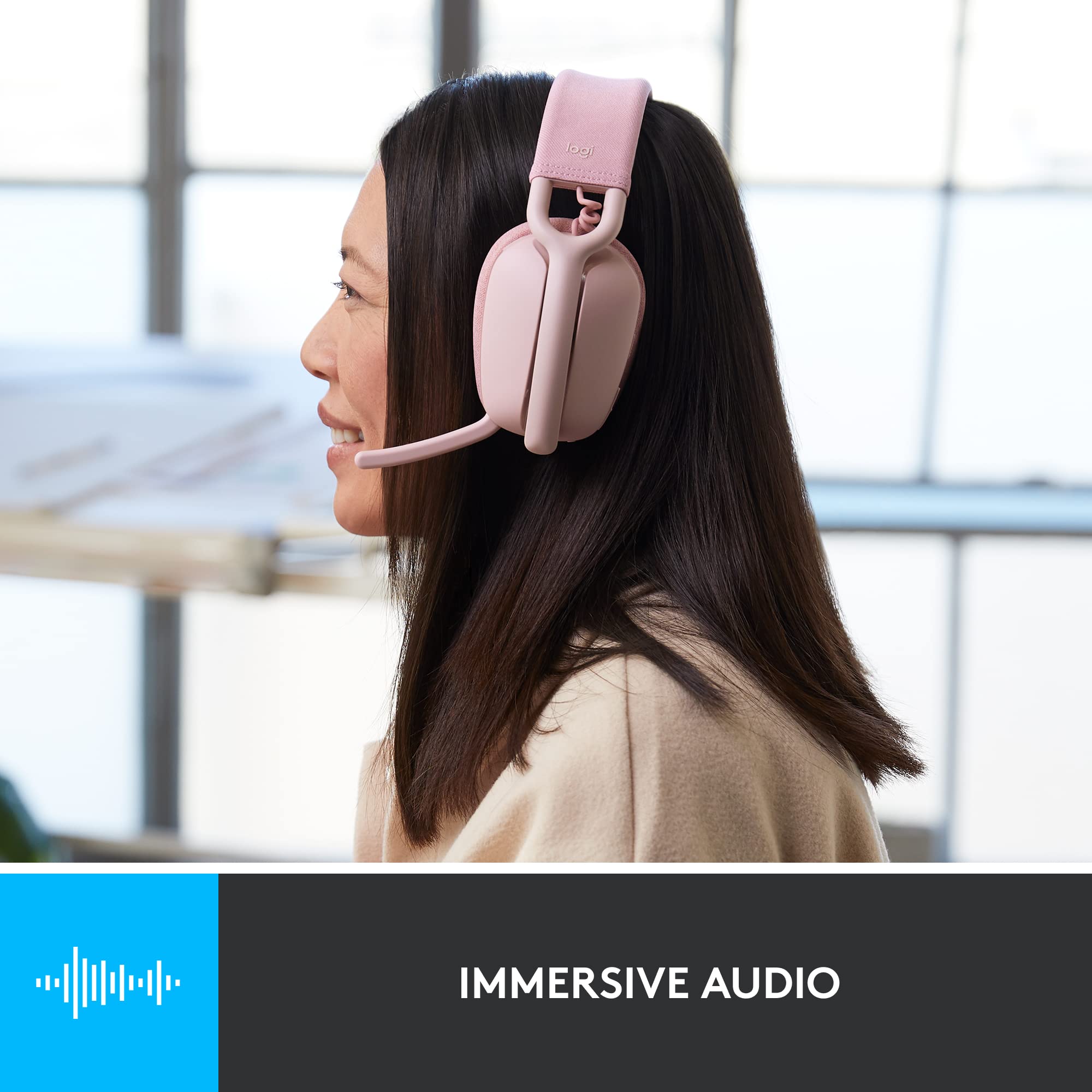 Logitech Zone Vibe 100 Lightweight Wireless Over-Ear Headphones with Noise-Cancelling Mic | Bluetooth 5.0 Multipoint Connectivity | Compatible with Teams, Zoom, Google Meet | Mac & PC | Pink | Perfect for Remote Work, Online Classes & Video Conferencing