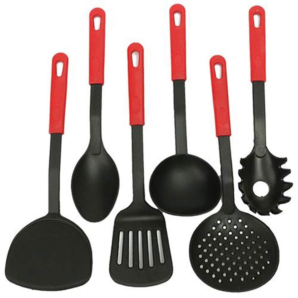 MJWDP 6-Piece Nylon Kitchen Utensil Set - Heat-Resistant Spatula, Spoon & Cooking Tools with Hanging Holes - Perfect for Non-Stick Cookware, Baking & Everyday Meal Prep