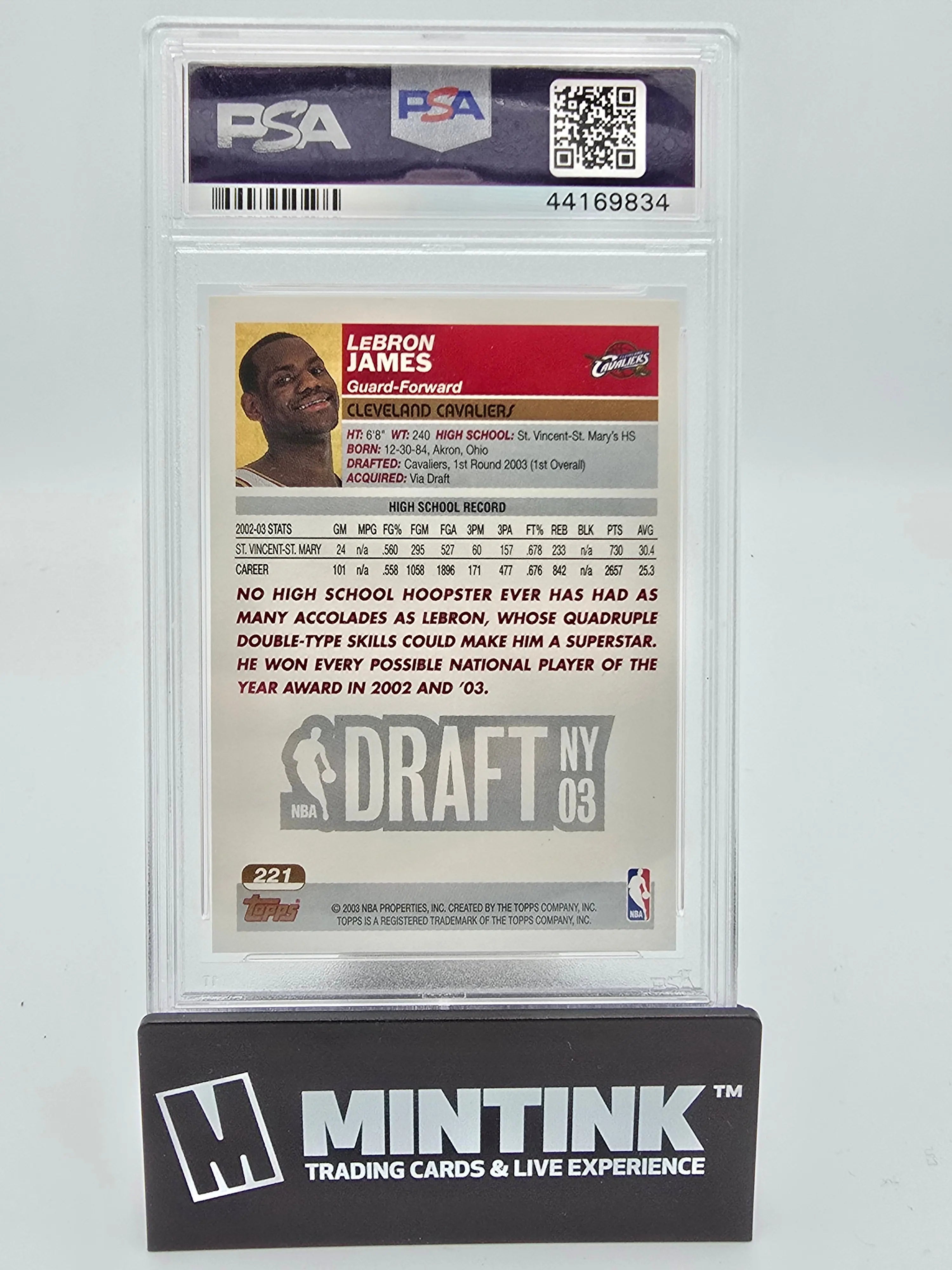 2003 Topps Basketball LeBron James Rookie Card #221 PSA 9 Mint Condition - Perfect for NBA Collectors, Sports Memorabilia Enthusiasts & Investment
