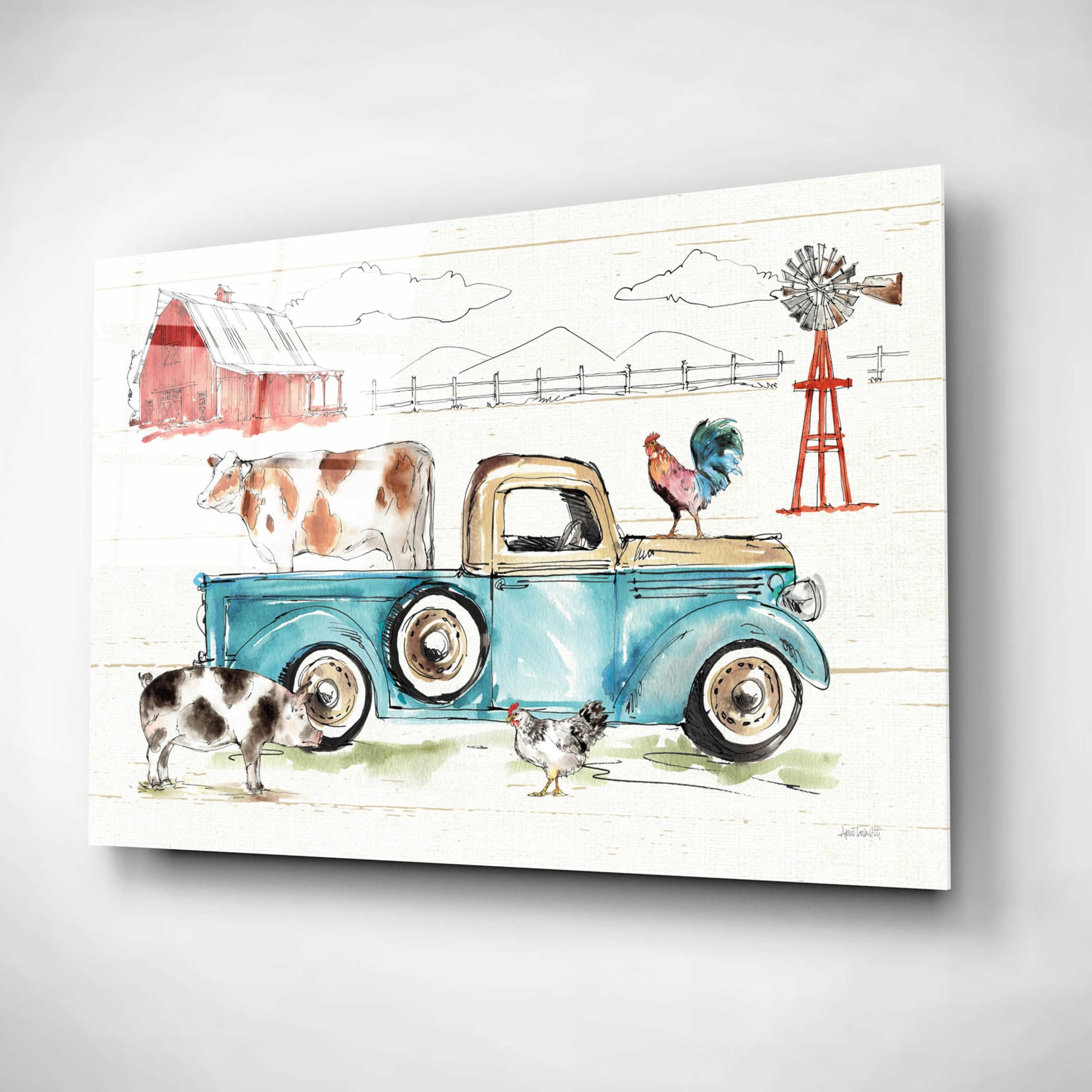 Epic Art 'Down on the Farm I' by Ann Tavoletti - 24x16 Inch Acrylic Glass Wall Art Painting - Modern Farmhouse Decor for Living Room, Bedroom & Office