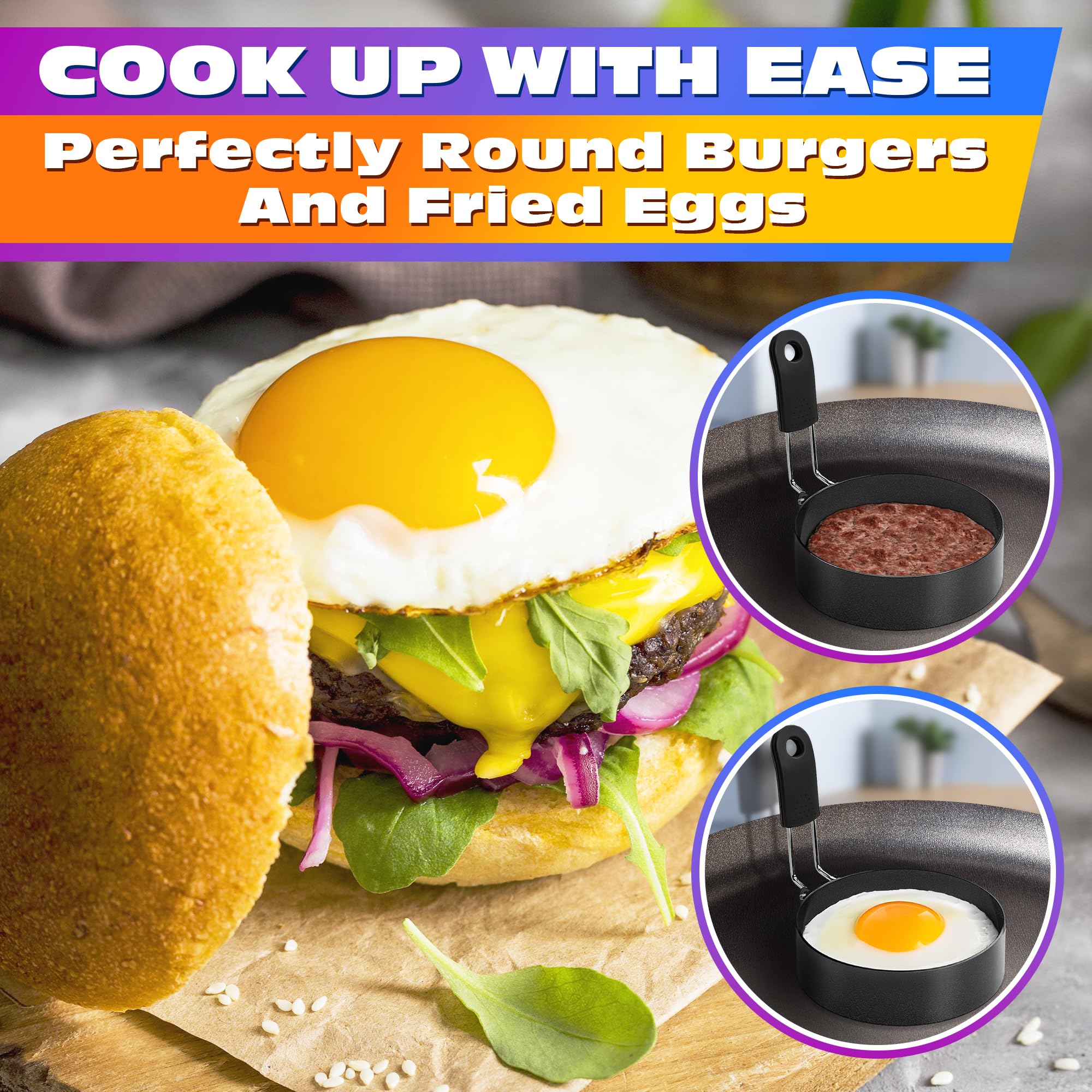4Pcs Stainless Steel Nonstick Egg Ring Mold Set - Perfect for Round Eggs, Omelets & Mini Pancakes - Ideal for Breakfast, Brunch & Cooking on Griddle or Stovetop
