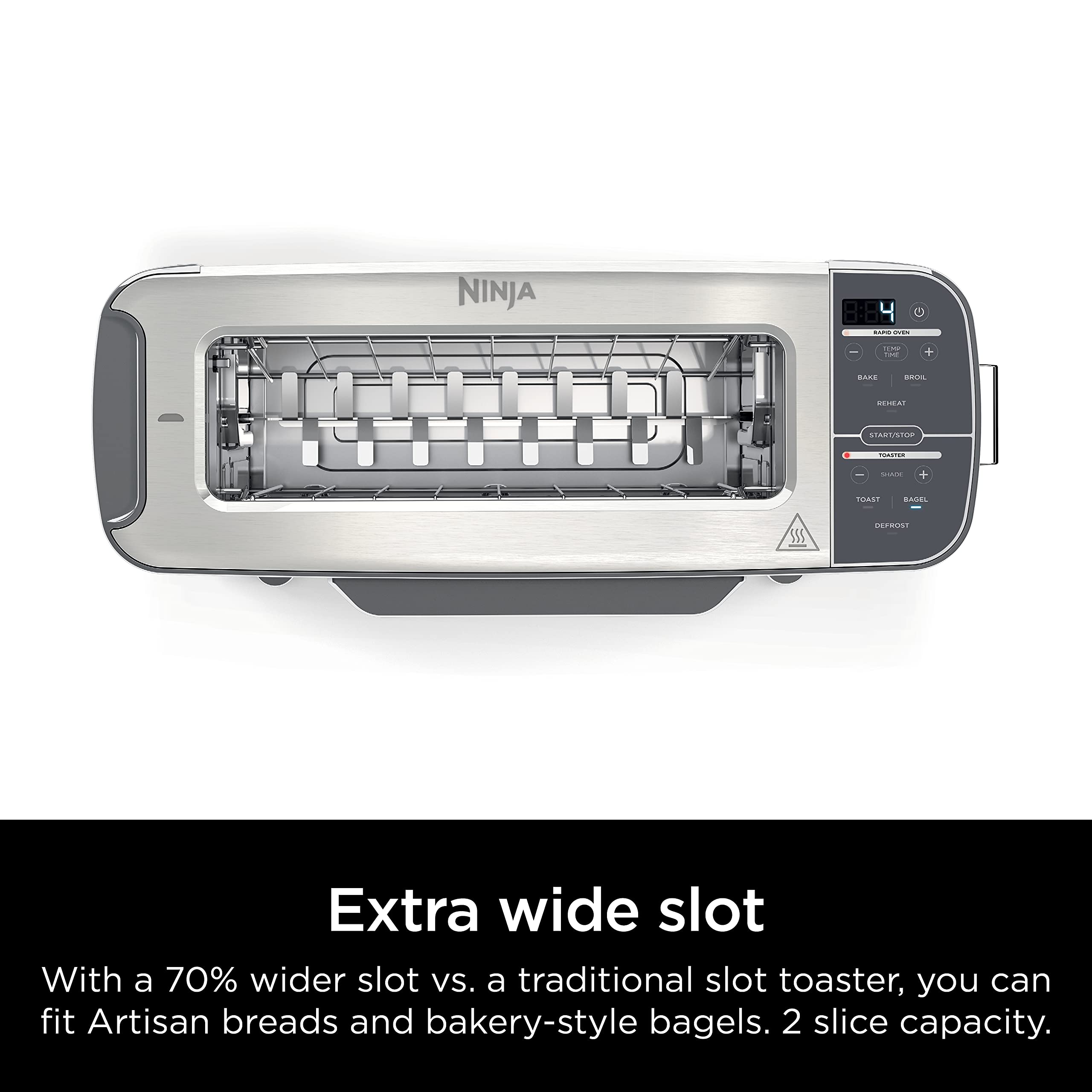 Ninja ST101 Foodi 2-in-1 Flip Toaster Oven - 2-Slice Compact Toaster with 6 Functions (Reheat, Defrost, Snack Maker) - 1500W Stainless Steel Countertop Appliance - Perfect for Breakfast, Quick Meals & Small Kitchen Spaces