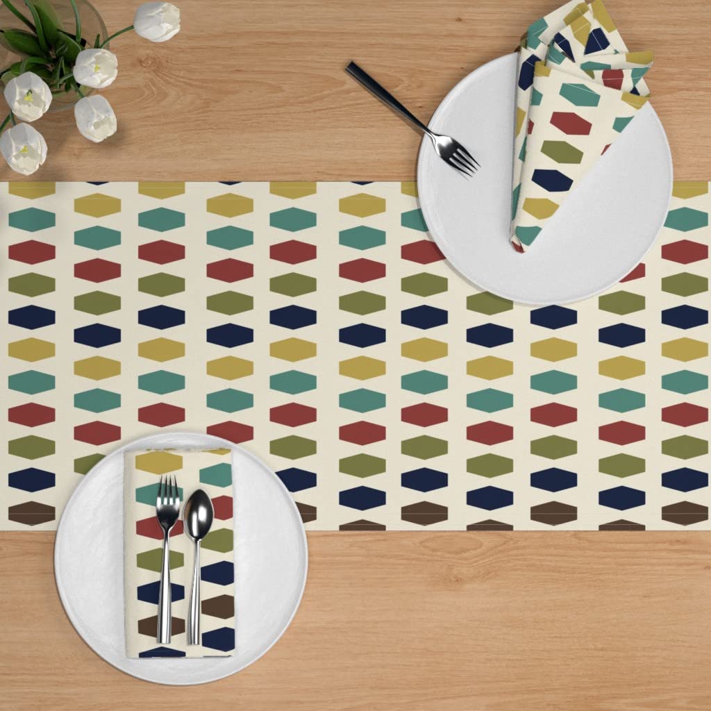 Custom Geometric Midcentury Modern Print Cotton Sateen Table Runner 90