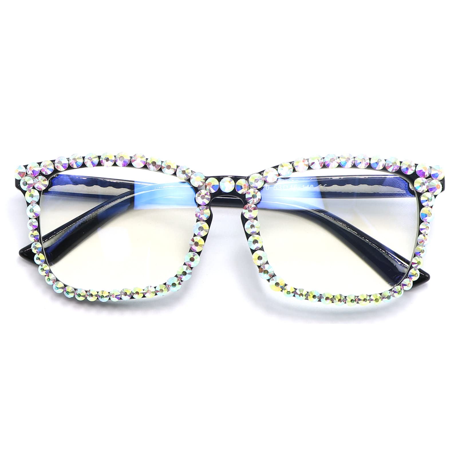 Blue Light Blocking Glasses for Women & Men - Anti Eyestrain Computer Reading Glasses with Stylish Rhinestone Rectangle Frames - Perfect for Office Work, Gaming & Screen Time