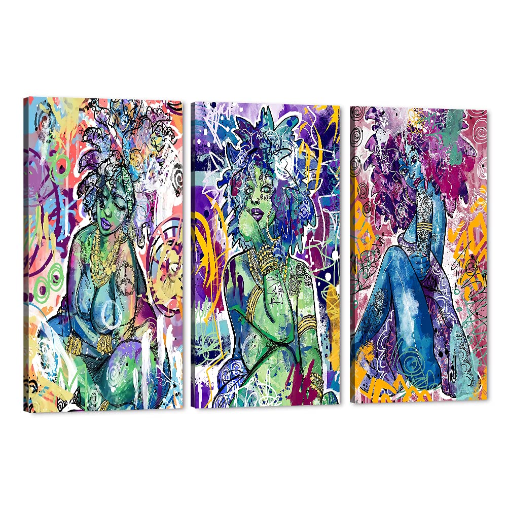 African American Girl Canvas Wall Art - Black Queen Contemporary Graffiti Print 72x36 Inches - Vibrant Home & Office Decor for Living Room, Bedroom, or Gallery Wall