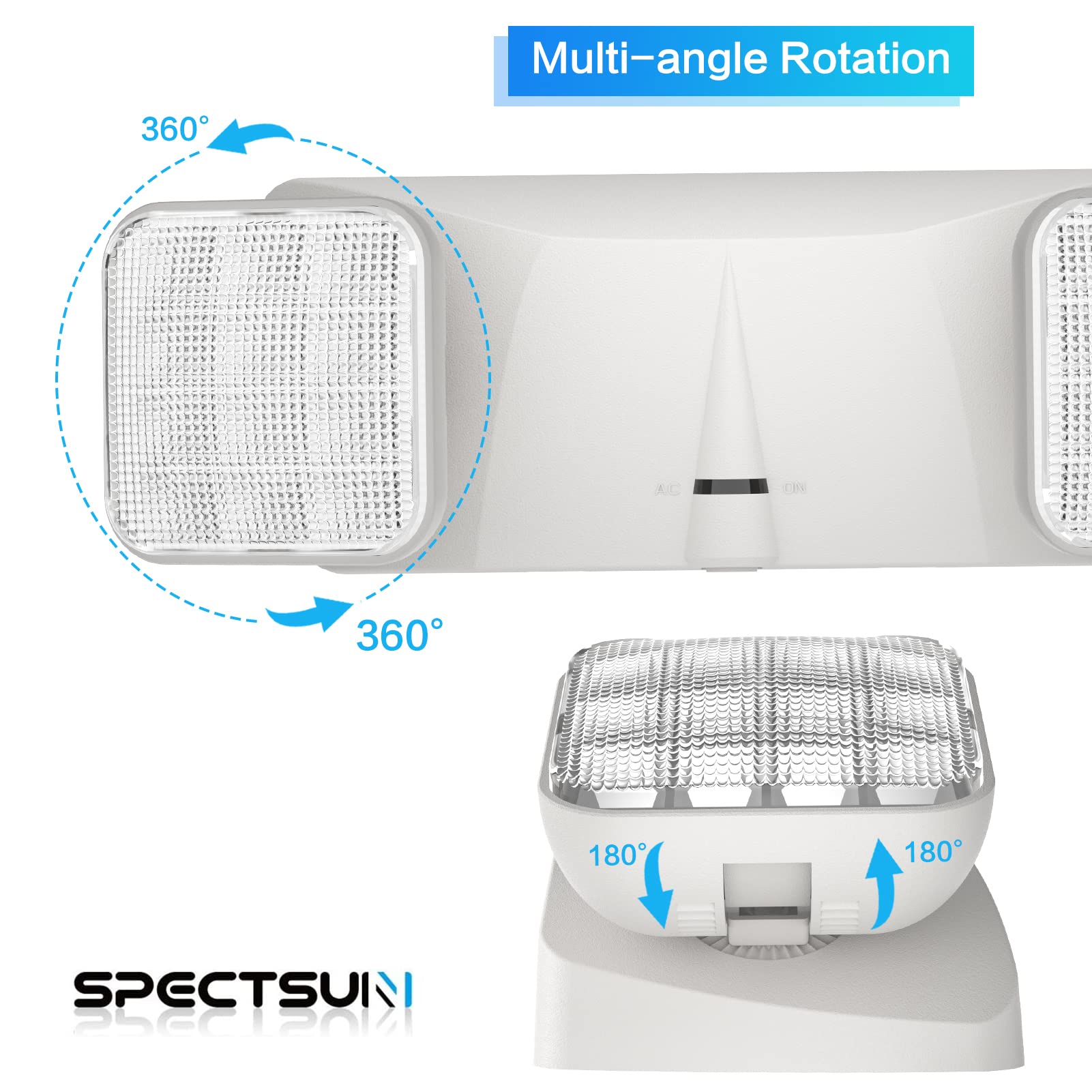 SPECTSUN 2 Pack LED Emergency Light - Adjustable Square Head Battery Backup, White Emergency Exit Sign for Home, Office, Warehouse & Stairway Safety Lighting