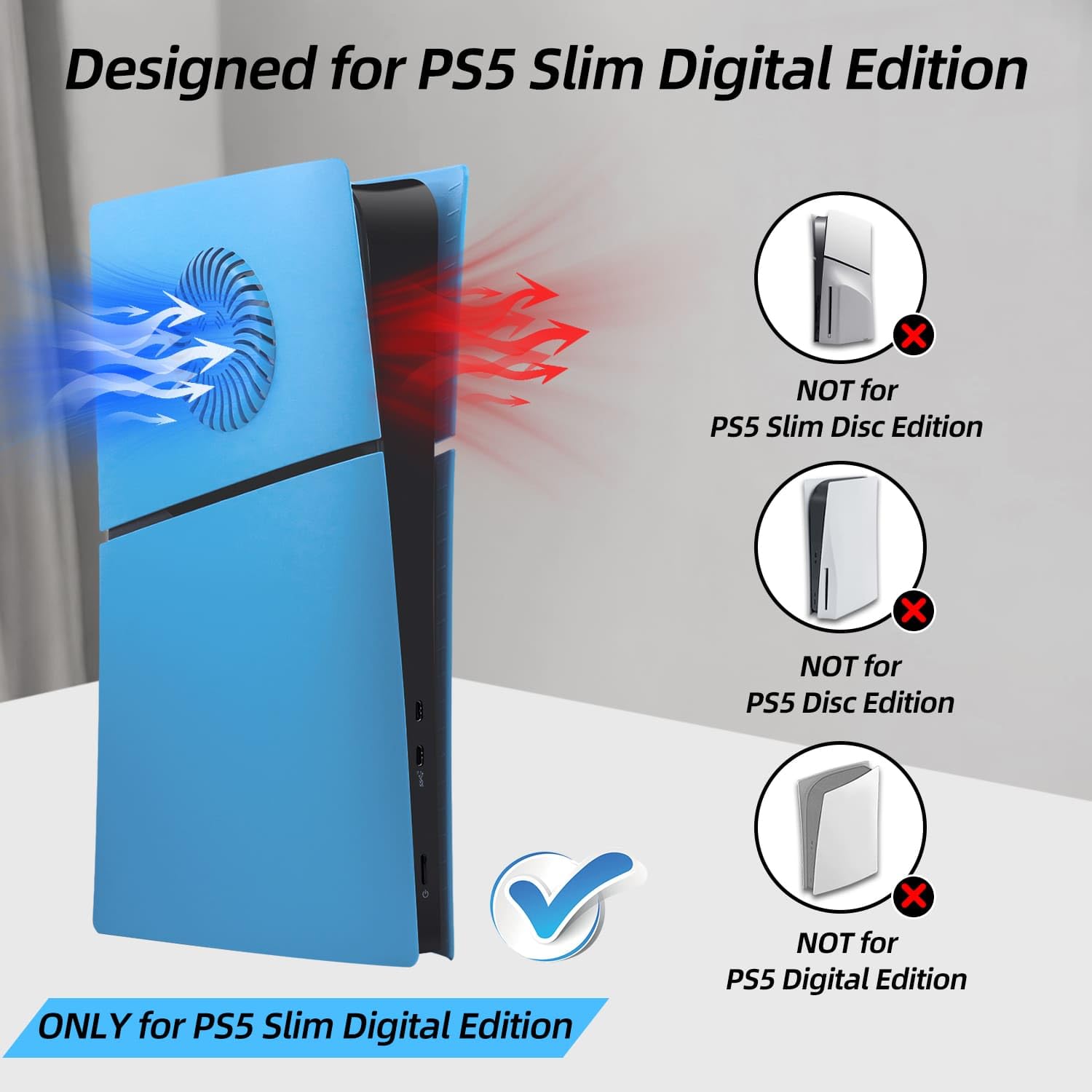 Mcbazel PS5 Slim Faceplate Replacement - ABS Protective Cover & Ventilation Accessories for Playstation 5 Slim Digital Edition - Light Blue (Not for PS5/PS5 Pro) | Gaming Console Protection & Style Upgrade