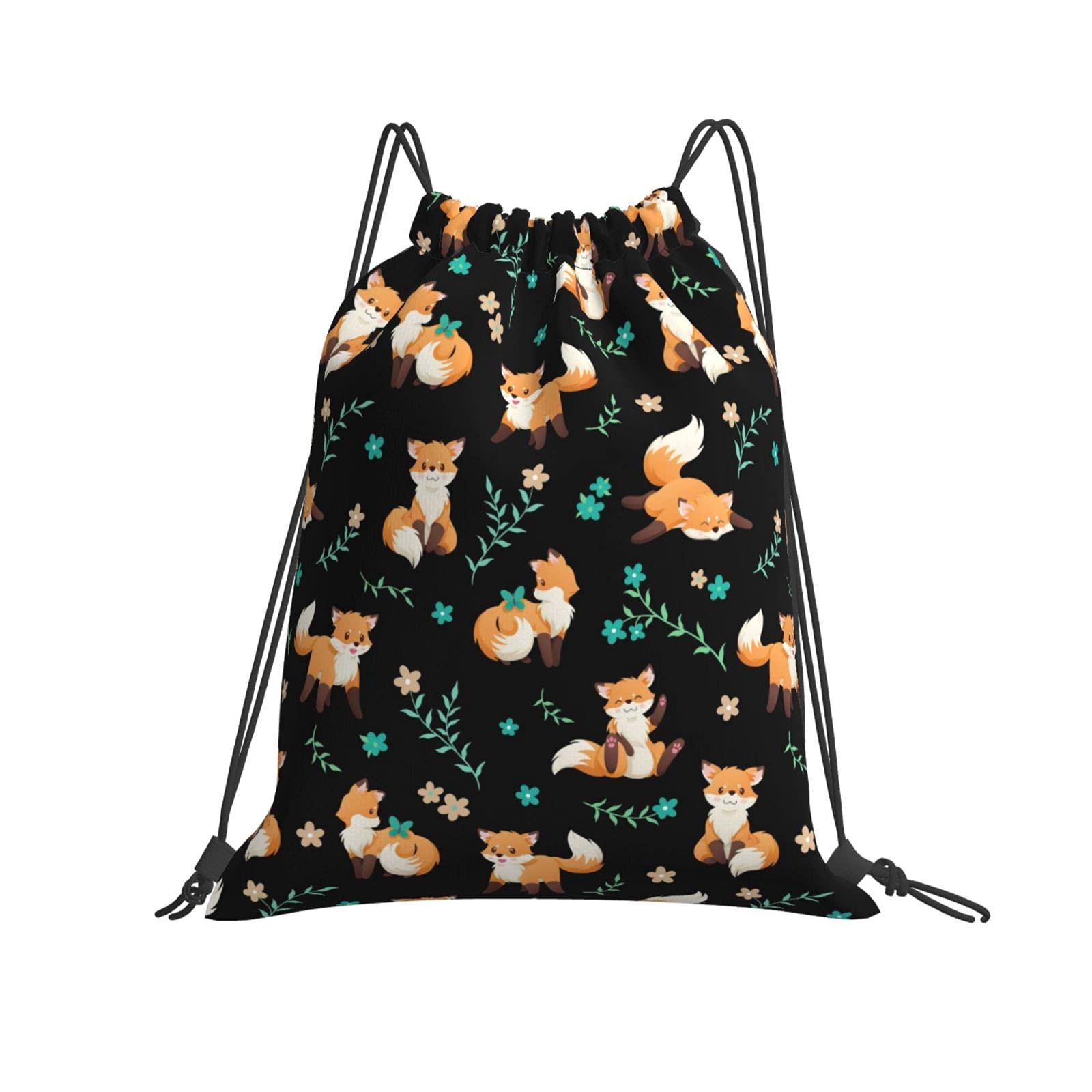 Waterproof Fox Print Drawstring Backpack - Lightweight Nylon Gym Bag for Women & Men, Perfect for Beach, Yoga, Shopping, Sports & Travel Accessories