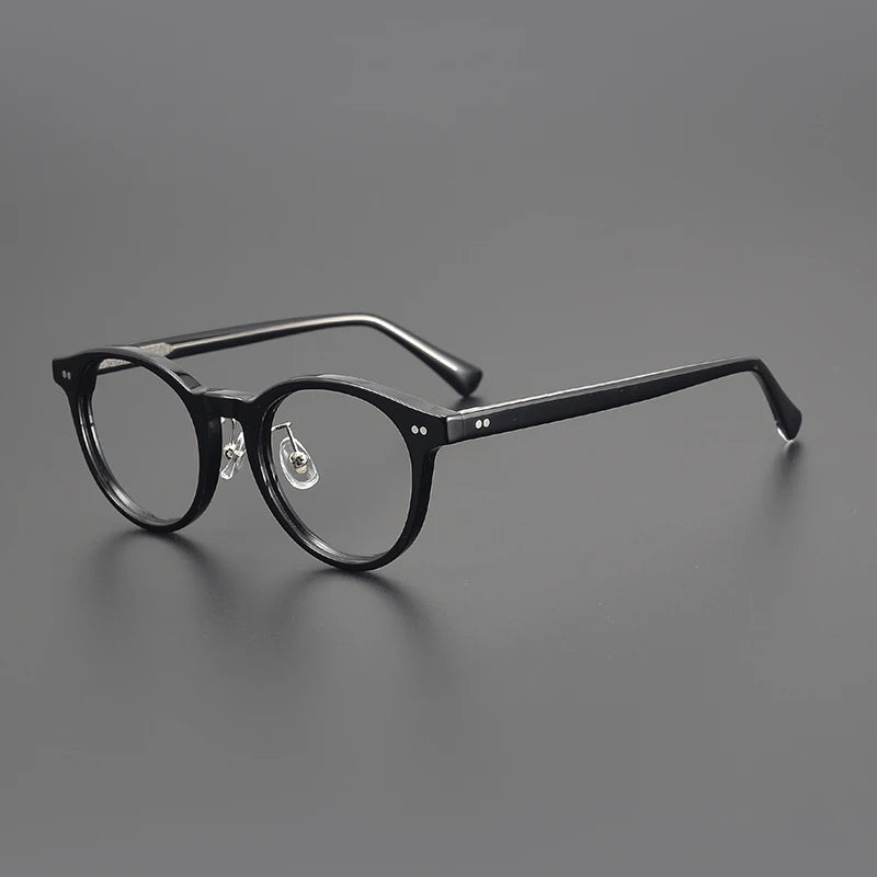 Stylish Black Acetate Unisex Round Full-Rim Eyeglasses 98615 - Perfect for Work, Reading & Fashion Accessories