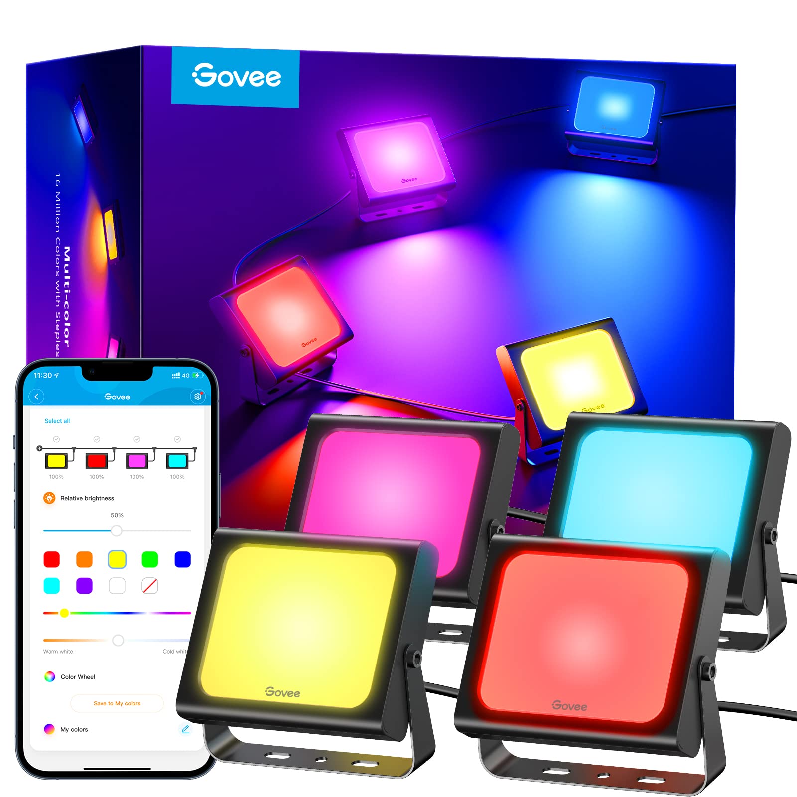 Govee 2-in-1 Outdoor LED Flood & Uplight - IP65 Waterproof Low Voltage Landscape Lighting with Smart App Control - 4 Pack for Garden, Yard, Pathway, Patio, and Deck Illumination