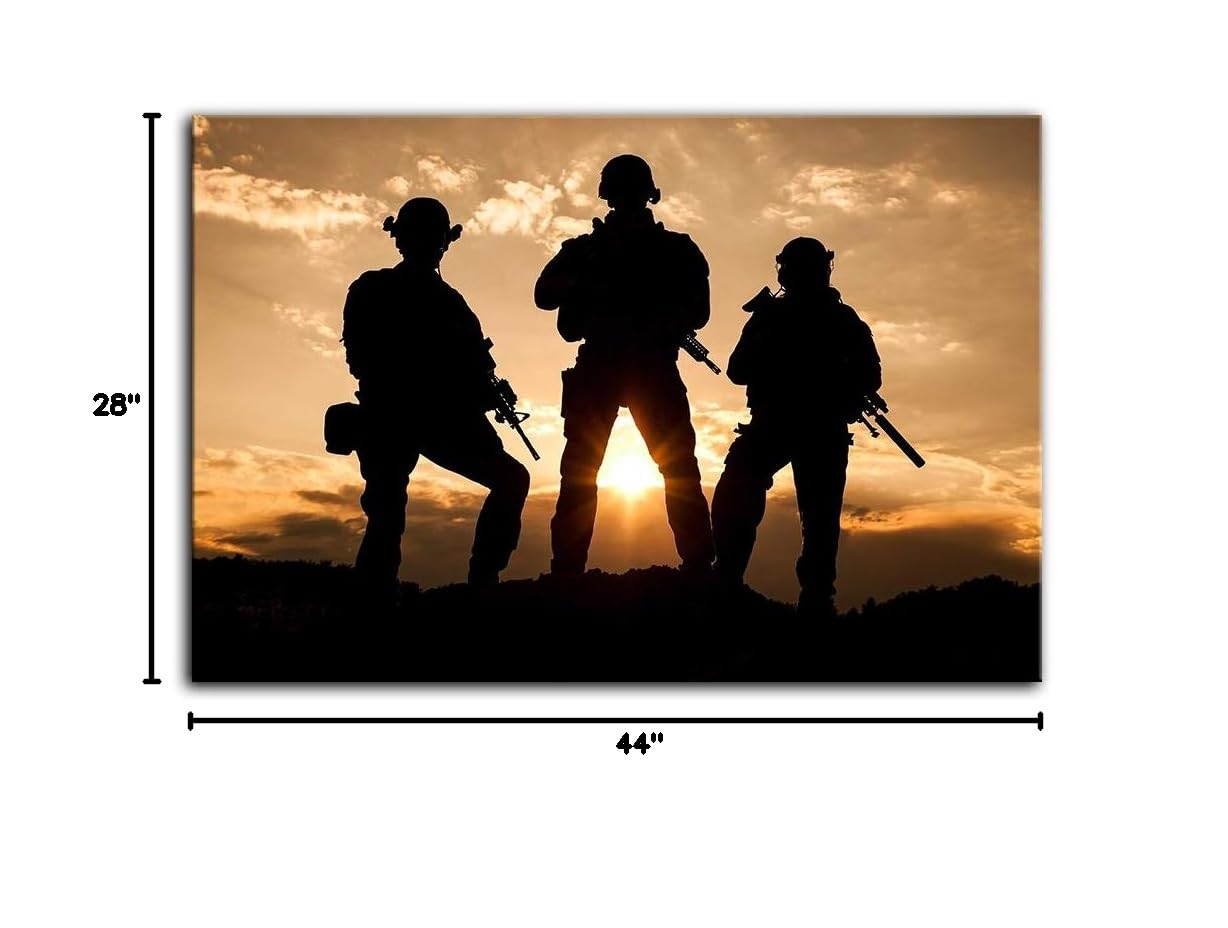 Military Wall Art - Army Troops Silhouette Canvas Painting, Modern Soldiers Wall Decor Poster Print, Framed Ready to Hang - Perfect for Living Room, Bedroom, Home & Office Decor