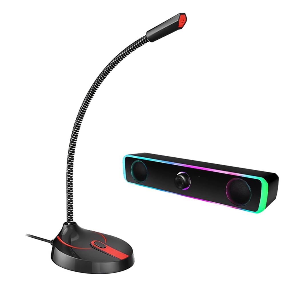 Mkcavne Gaming Speakers with Microphone - Bluetooth & Wired Soundbar, Stereo Subwoofer, Surround Sound for PC, Laptop, and Home Theater