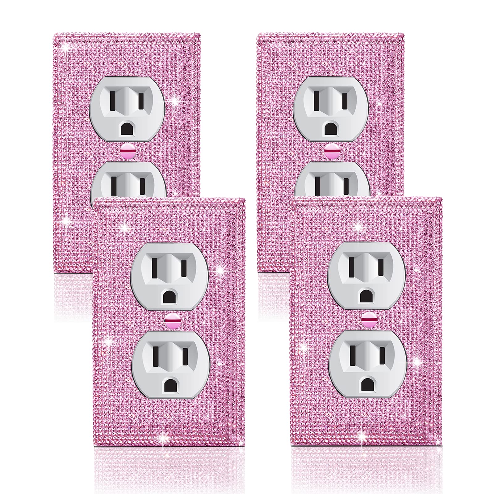 4 Pcs Silver Pink Rhinestone Wall Plate Toggle Light Switch Covers - Decorative Outlet Covers for Bedroom, Living Room & Bathroom - Durable & Stylish Electrical Switch Plates