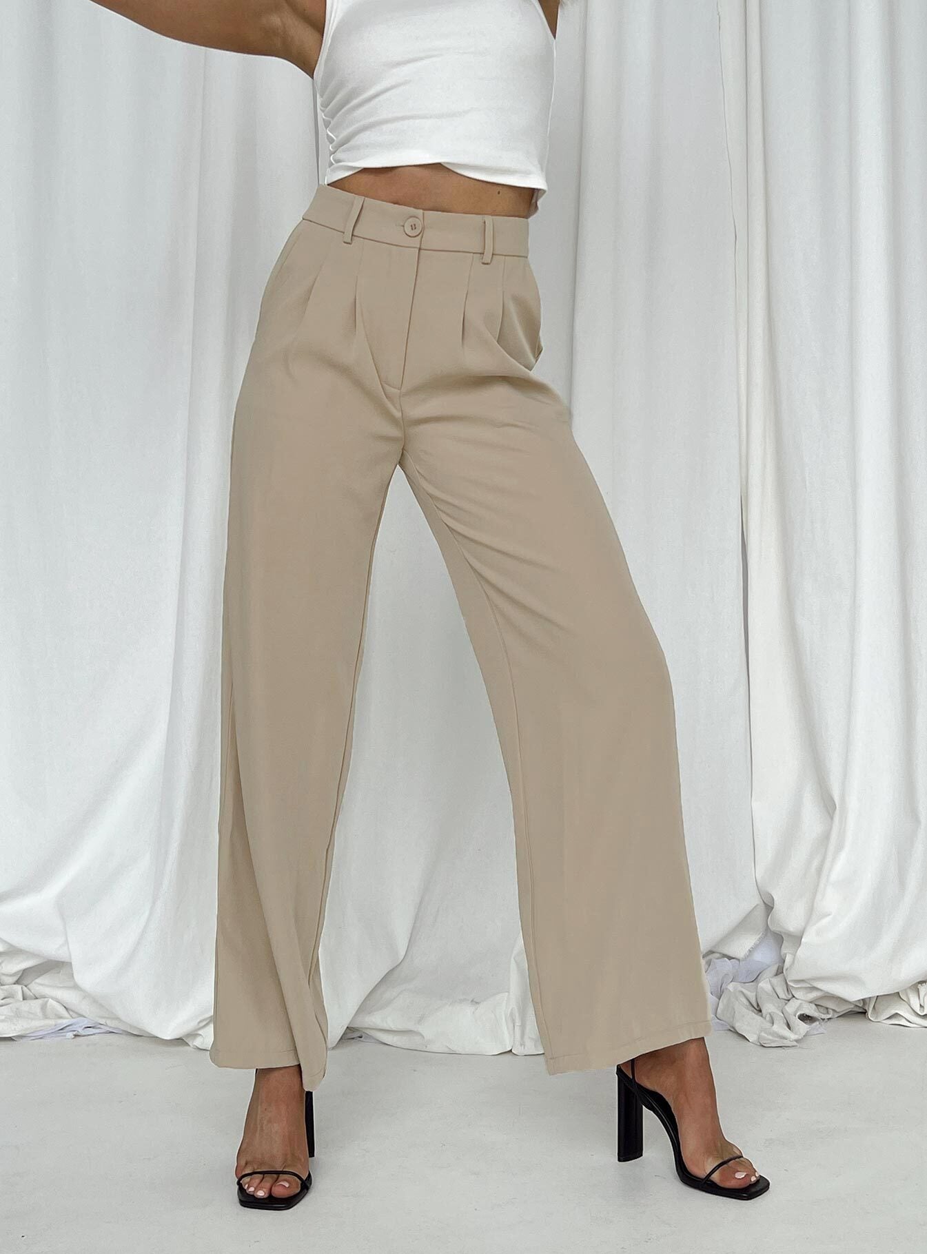 Archer Pants for Women - Taupe High Waisted Tall Trousers | Comfortable Stretch Work Pants for Office & Business Casual Wear