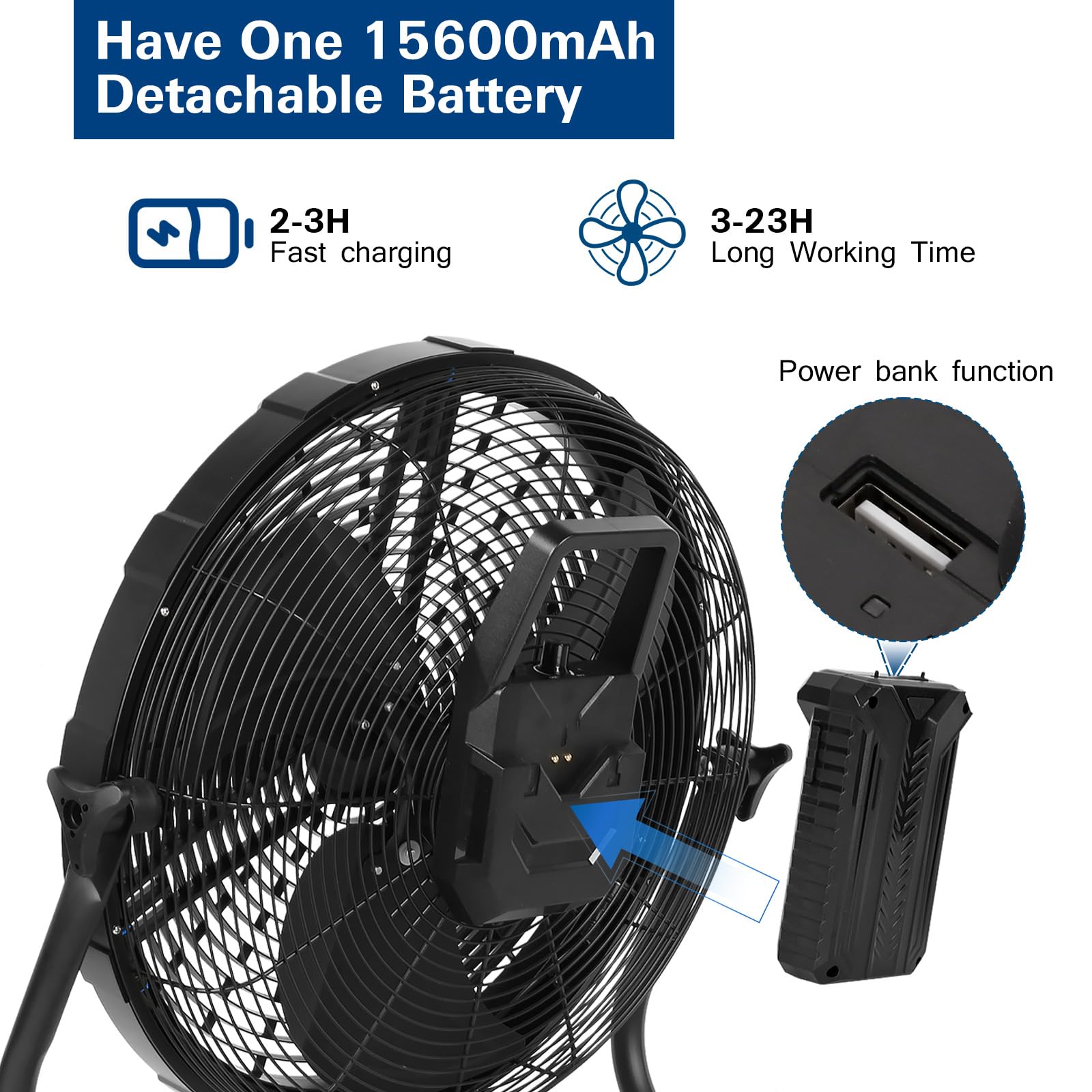 BILT HARD 16 Inch Outdoor Portable Misting Fan with 15600mAh Detachable Battery - Rechargeable Floor Fan for Patio, Camping, Travel, Backyard, BBQ & Outdoor Activities | Cooling Fan for Hot Weather