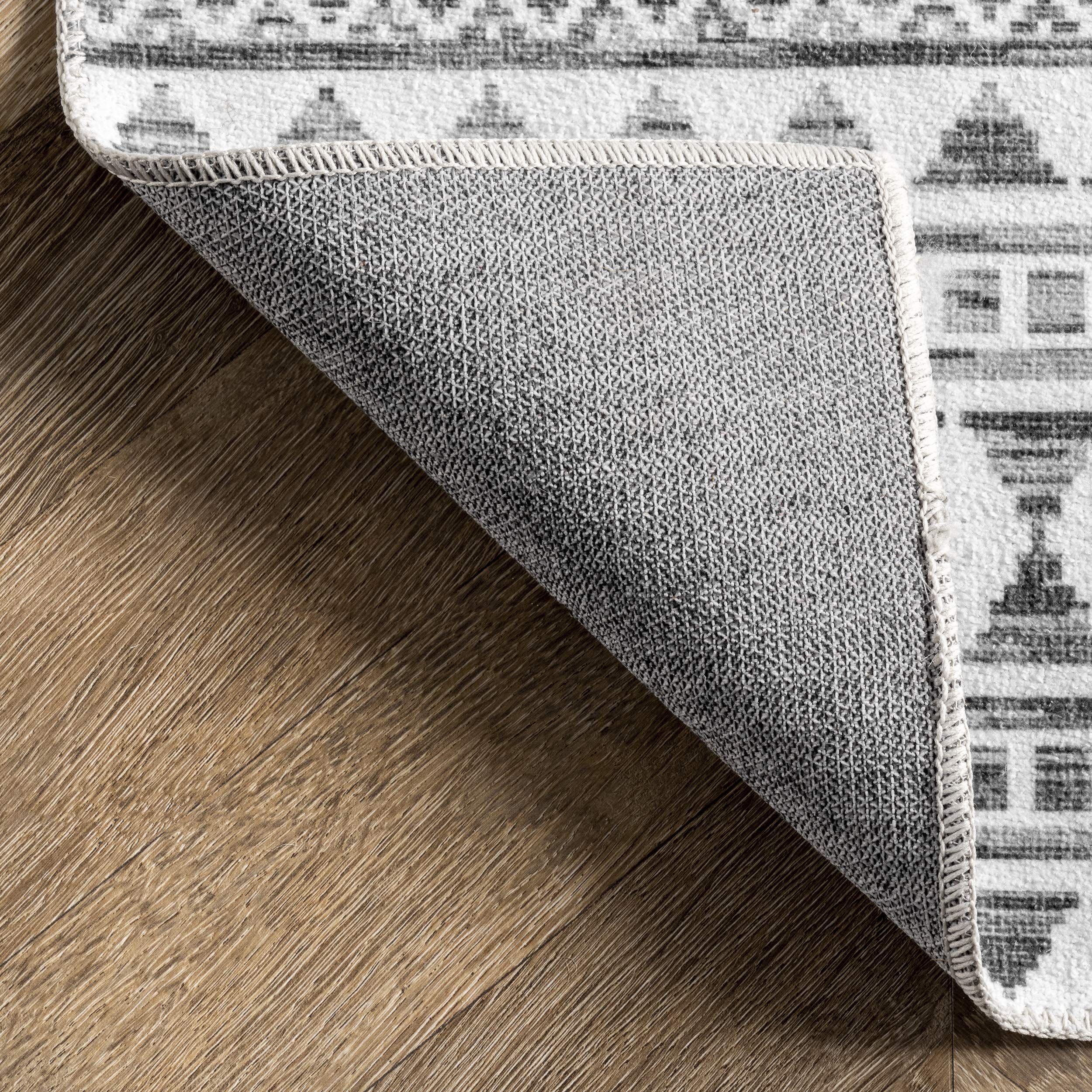 nuLOOM Kira Washable Tribal Geometric Ultra Thin Area Rug 7x9 Feet Grey - Perfect for Living Room, Bedroom, or Office Decor