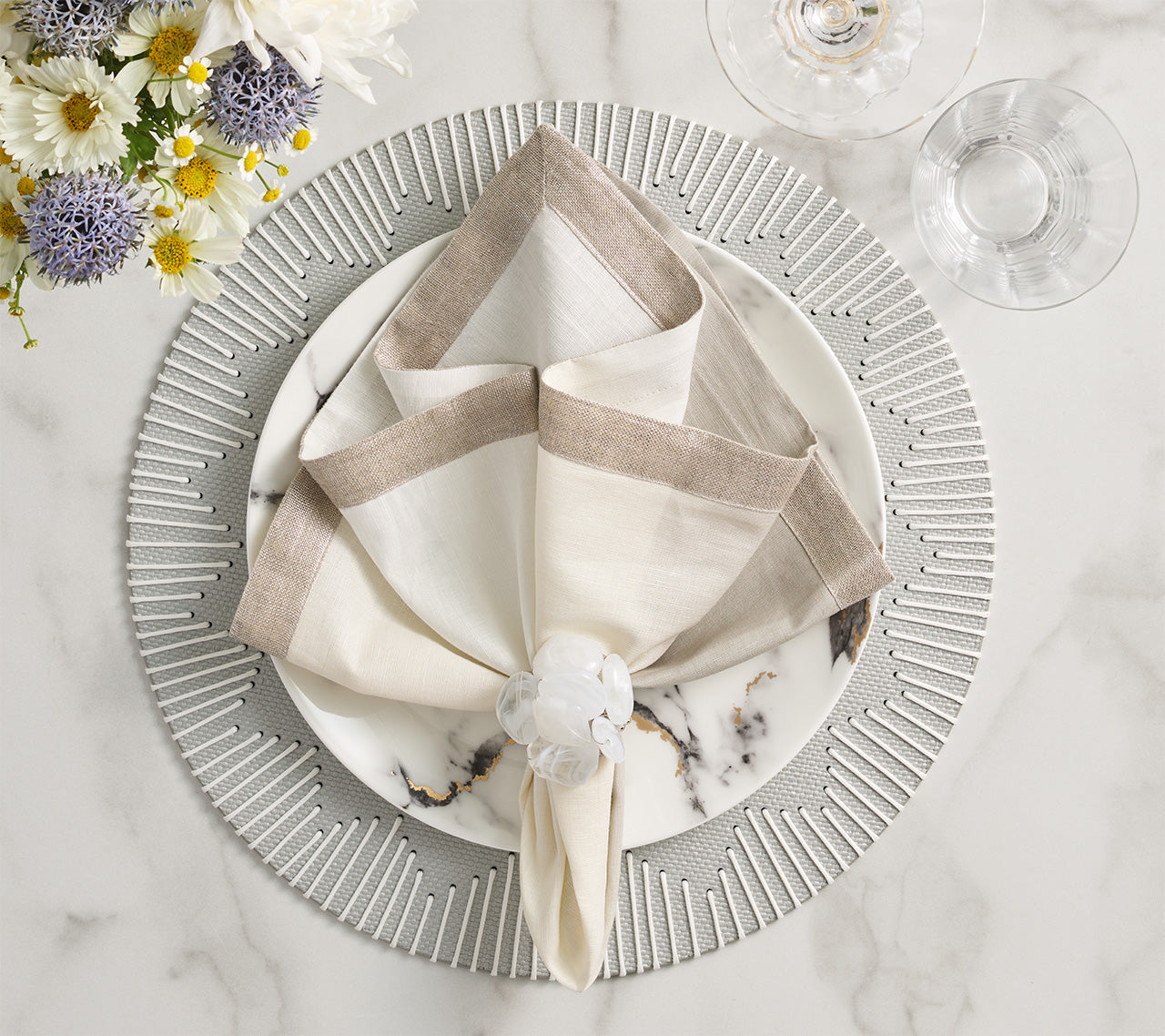 Gray & White Dream Weaver Placemats Set of 4 - Elegant Dining Table Decor for Everyday Meals & Special Occasions