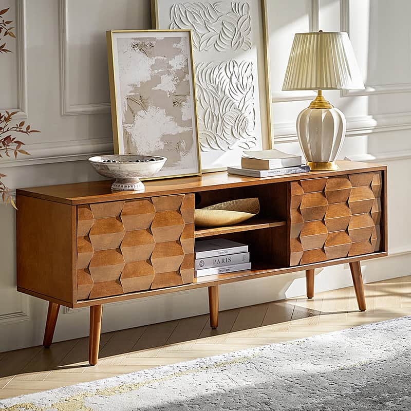 Velasco Mid Century Modern TV Stand with Built-in Cable Management - Stylish Entertainment Center for Living Room & Home Theater Setup