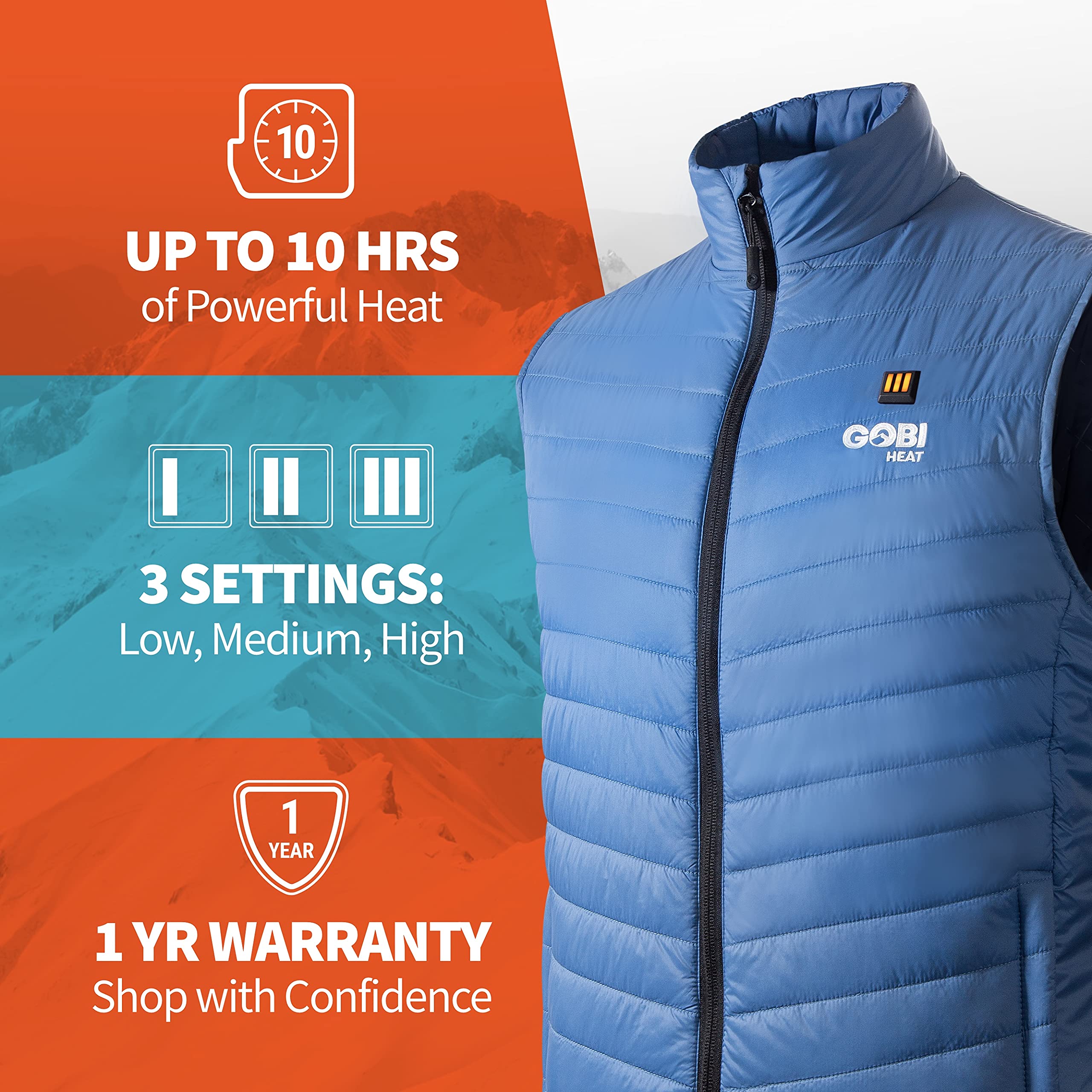 Dune Men's Heated Vest with Rechargeable Battery - 10 Hours Heating Time, Machine Washable Winter Jacket for Outdoor Activities, Hunting & Camping