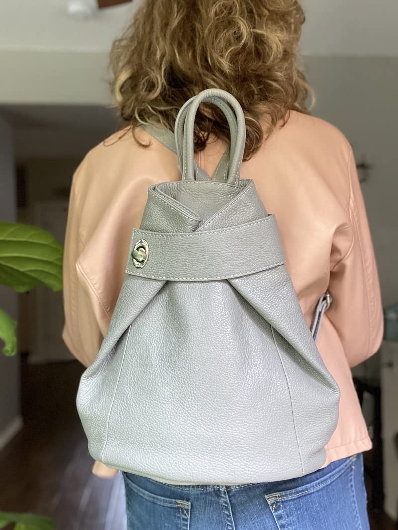 Stella Convertible Leather Backpack Purse for Women - Stylish Travel Tote Bag with Adjustable Straps, Grey - Perfect for Work, School & Weekend Getaways