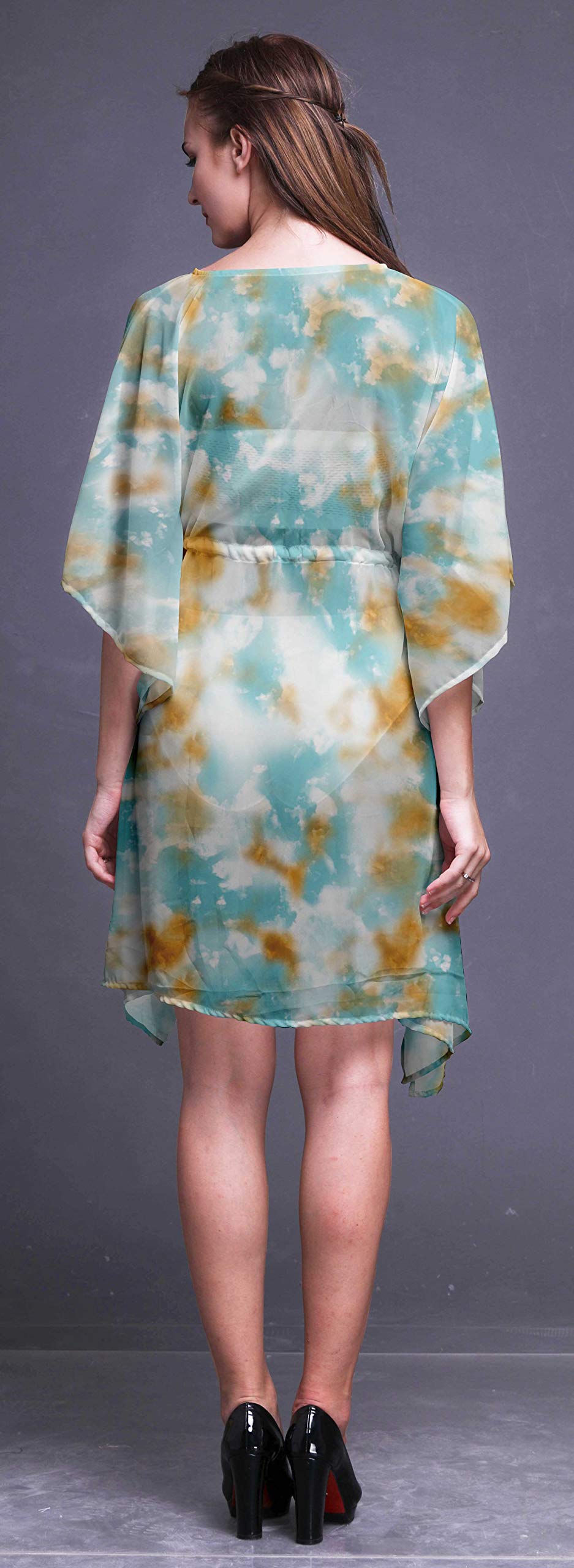 Bimba Women's Short Caftan Midi Dress - Beach Cover Up, Swimwear Wrap, Boho Kaftan for Poolside, Vacation & Summer Outfits