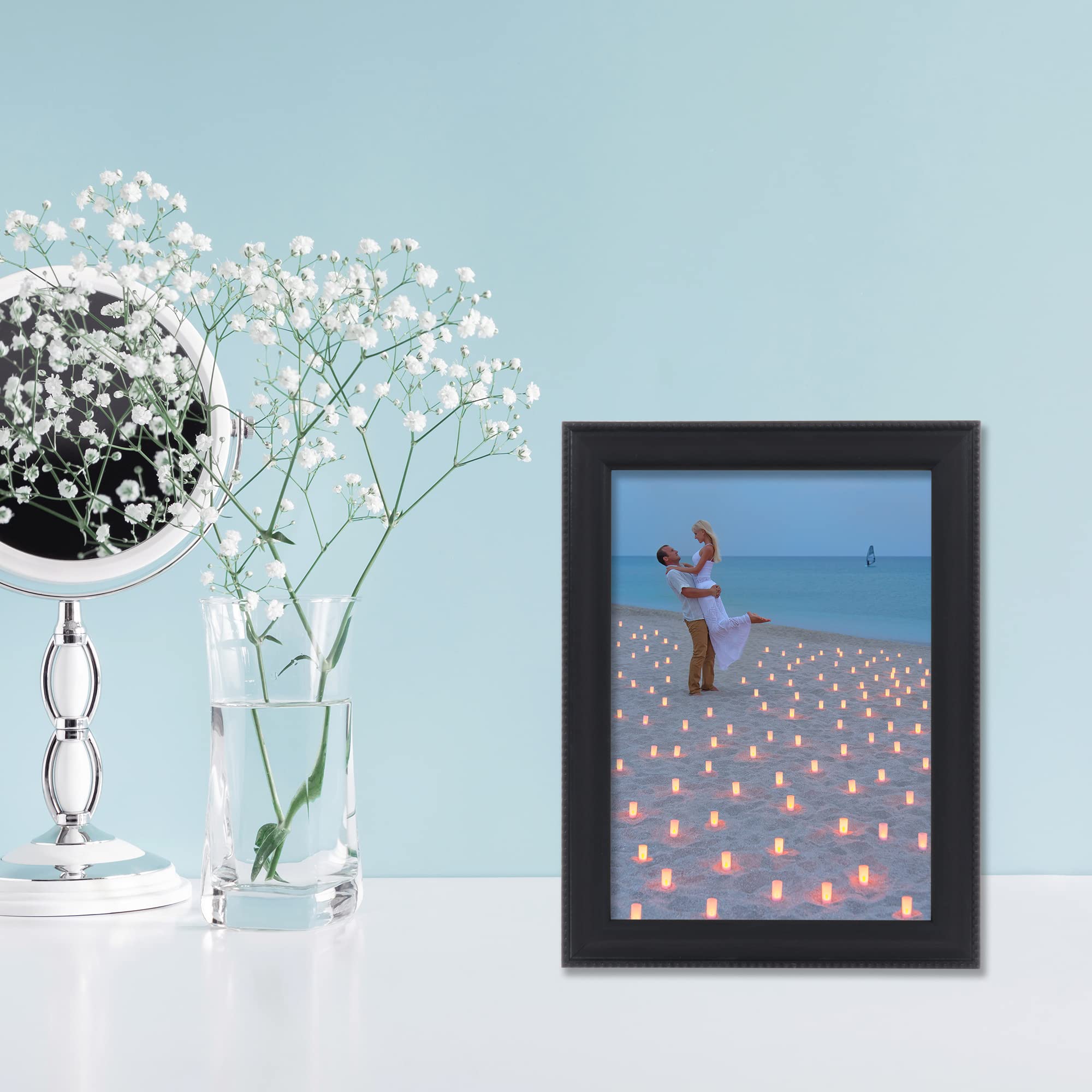 Lawrence Frames Classic Bead Picture Frame 5x7 Inch - Elegant Black Wooden Photo Frame for Wall or Tabletop Display - Perfect for Family Photos, Wedding Pictures, and Home Decor