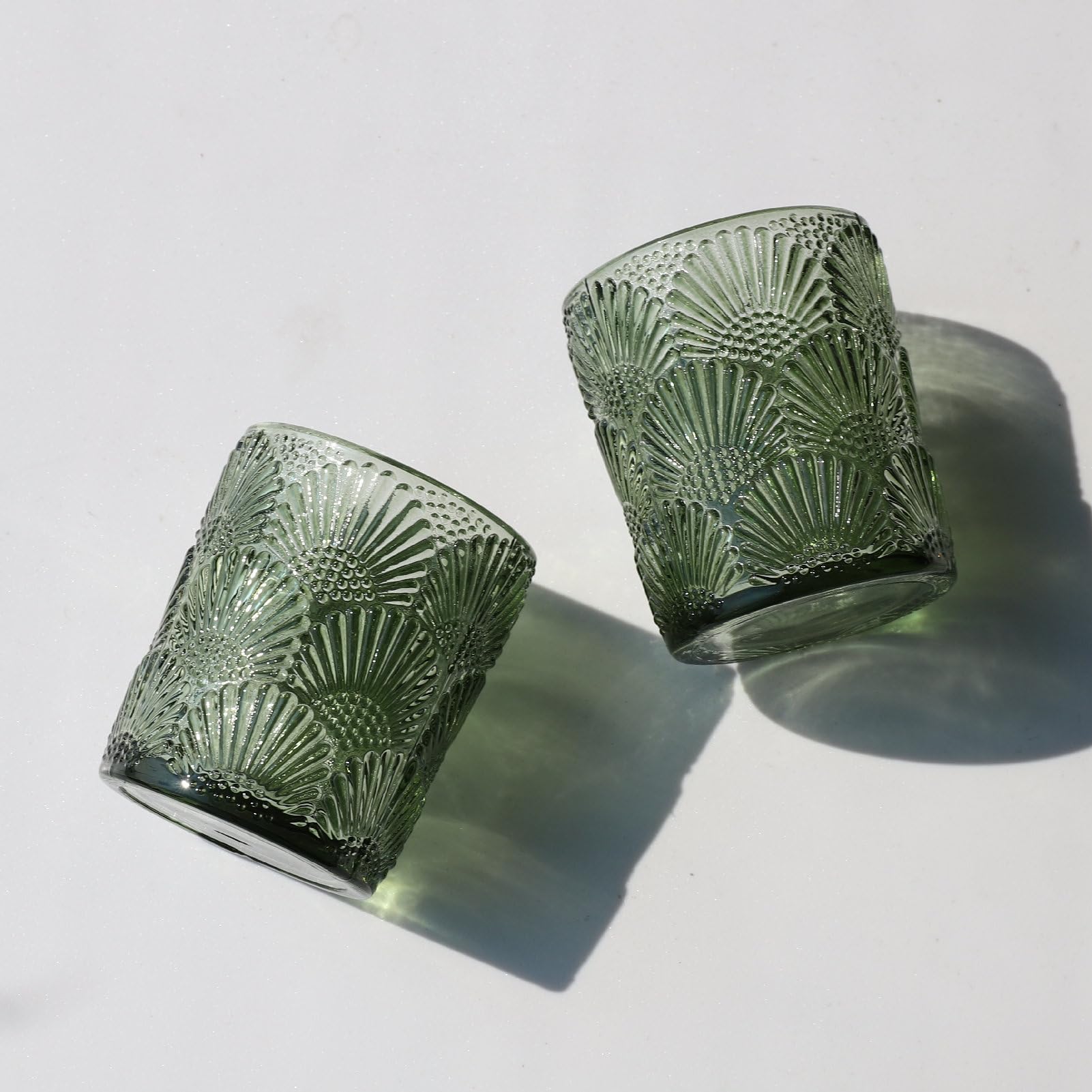 Woho Set of 12 Green Glass Votive Candle Holders - Tealight Candle Holders for Wedding Centerpieces, Fall Decor, Thanksgiving & Christmas Table Decorations - Perfect for Romantic Dinners, Holiday Parties & Home Ambiance