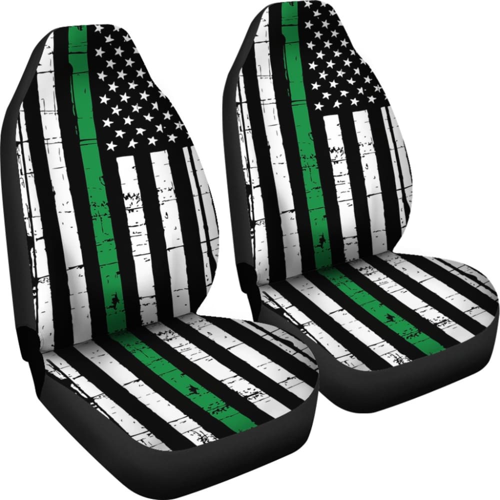 Premium Thin Green Gray Line American Flag Car Seat Covers - Durable & Stylish for Trucks, SUVs & Sedans - Perfect for Patriotic Drivers & Road Trips