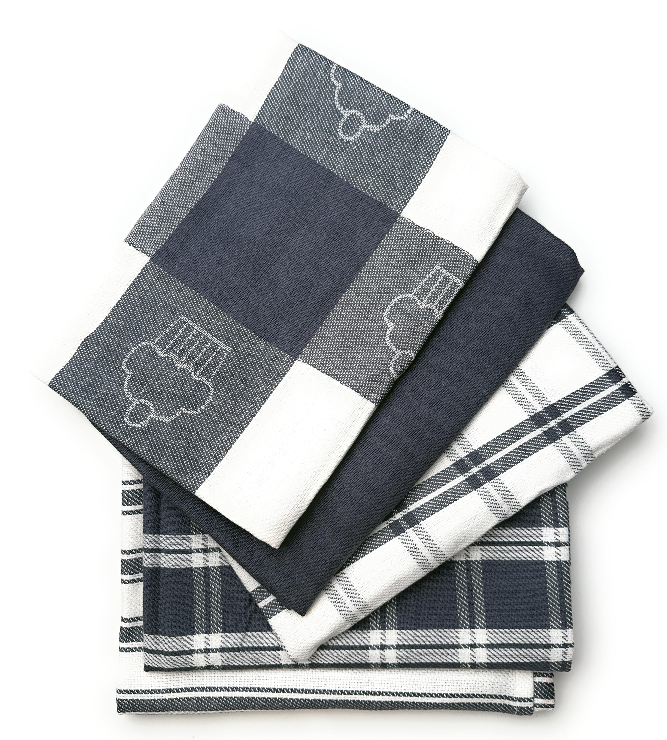 LivinEase 100% Cotton Tea Towels - Pack of 5 Super Absorbent Kitchen Towels (70 x 50 cm, Grey) for Dish Drying, Hand Wiping & Counter Cleaning