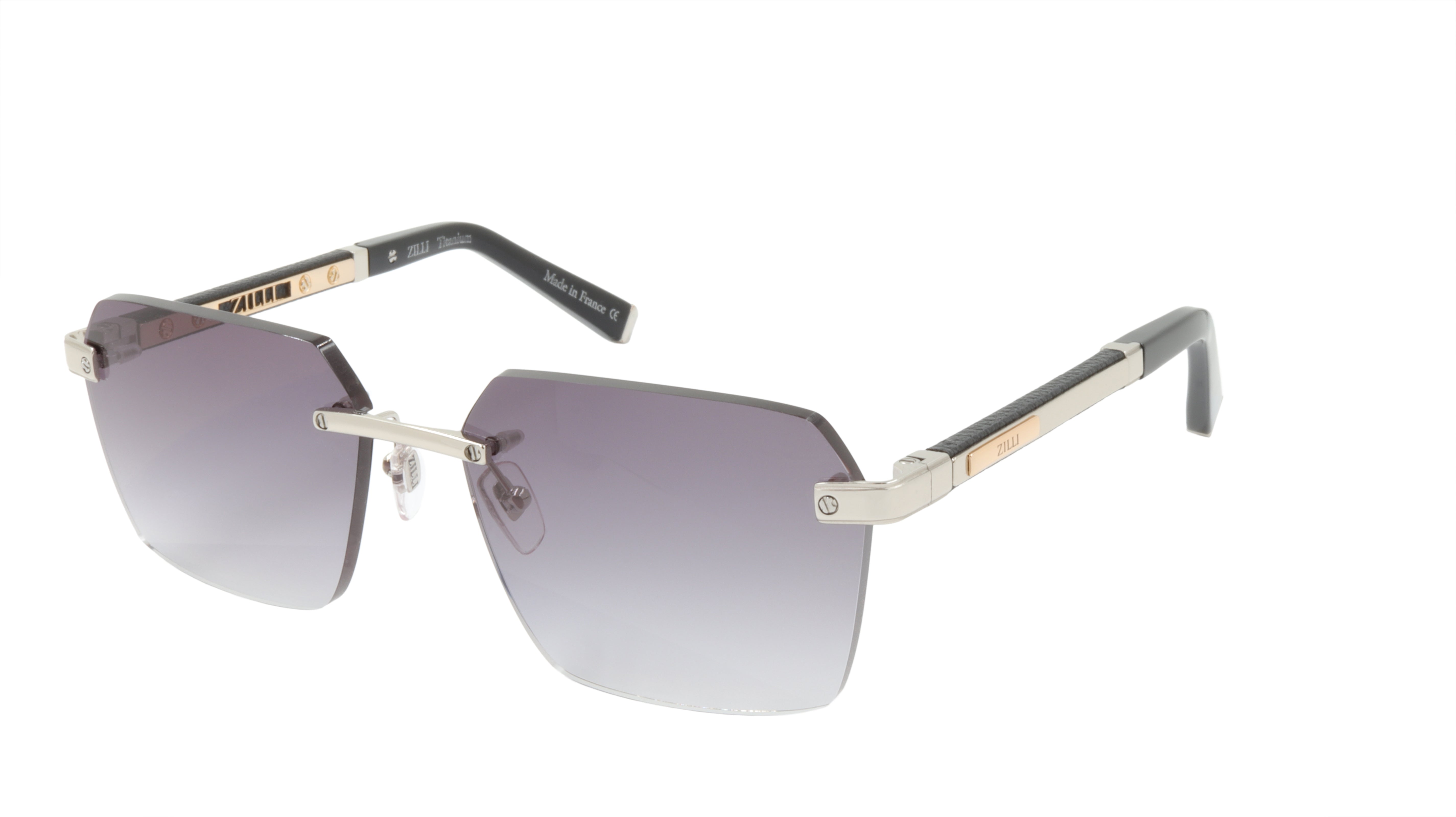 ZILLI Luxury Sunglasses for Men & Women - Titanium Acetate Frame with Genuine Leather & Gradient Lenses - Handmade in France - Model ZI 65039 C02 - Perfect for Driving, Travel & Fashion Accessories