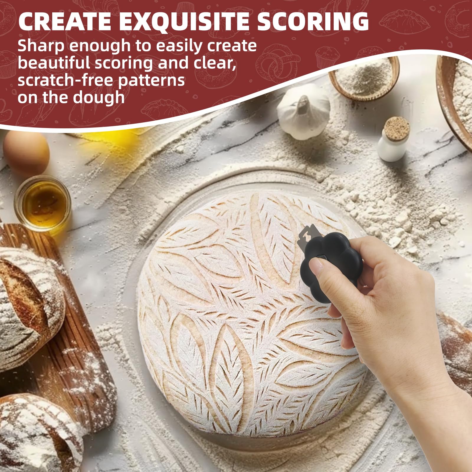 Professional Magnetic Bread Lame Dough Scoring Tool - Extendable Sourdough Bread Scraper for Artisan Baking, Perfect for Homemade Sourdough & Baguette Making - Ideal for Bakers & Bread Enthusiasts (Black)
