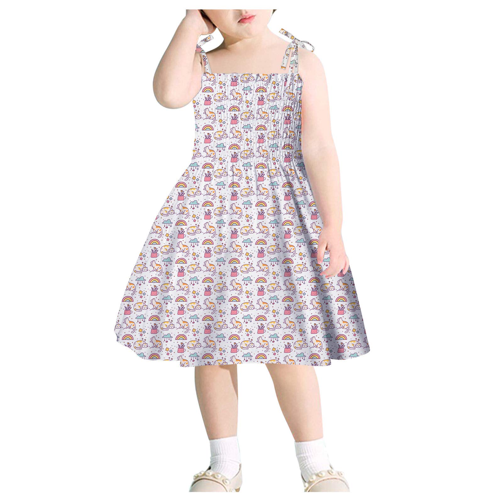 Rainbow Baby Toddler Beach Dress - Cute Cat Print Slip Dress & Skirt Set for Girls, Kids Animal Themed Outfit - Perfect for Summer, Beach, Party & Playtime