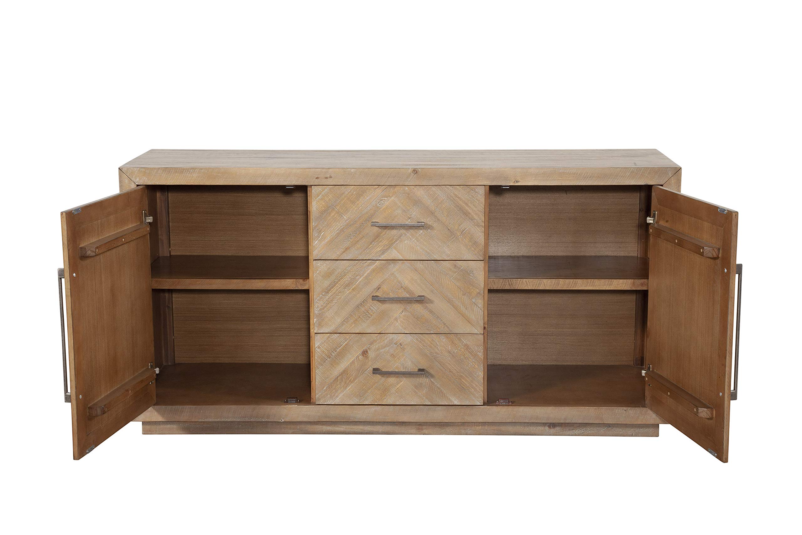 Alpine Furniture Aiden Sideboard - Natural Wood Buffet Cabinet for Dining Room, Living Room & Entryway Storage | Modern Farmhouse Style Sideboard with Adjustable Shelves