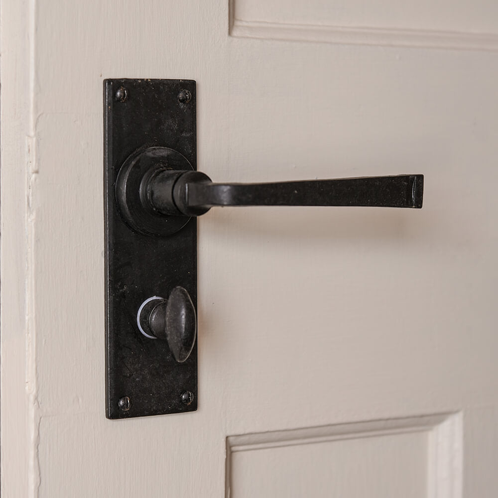Black Beeswax Avon Exterior Door Lever Handles with Bathroom Privacy Lock - Durable Brass Hardware for Home Entry Doors, Bathrooms & Bedrooms