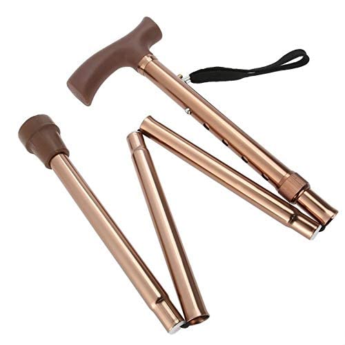 Foldable Adjustable Walking Cane for Seniors - Lightweight Alloy Crutch with Non-Slip Rubber Tip - Ideal for Elderly Safety, Hiking, Travel & Mobility Assistance (Bronze)