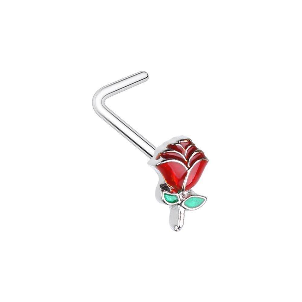 Enchanted Rose L-Shape Nose Ring - Covet Jewelry Stainless Steel Nose Stud for Women | Perfect for Everyday Wear, Parties & Special Occasions