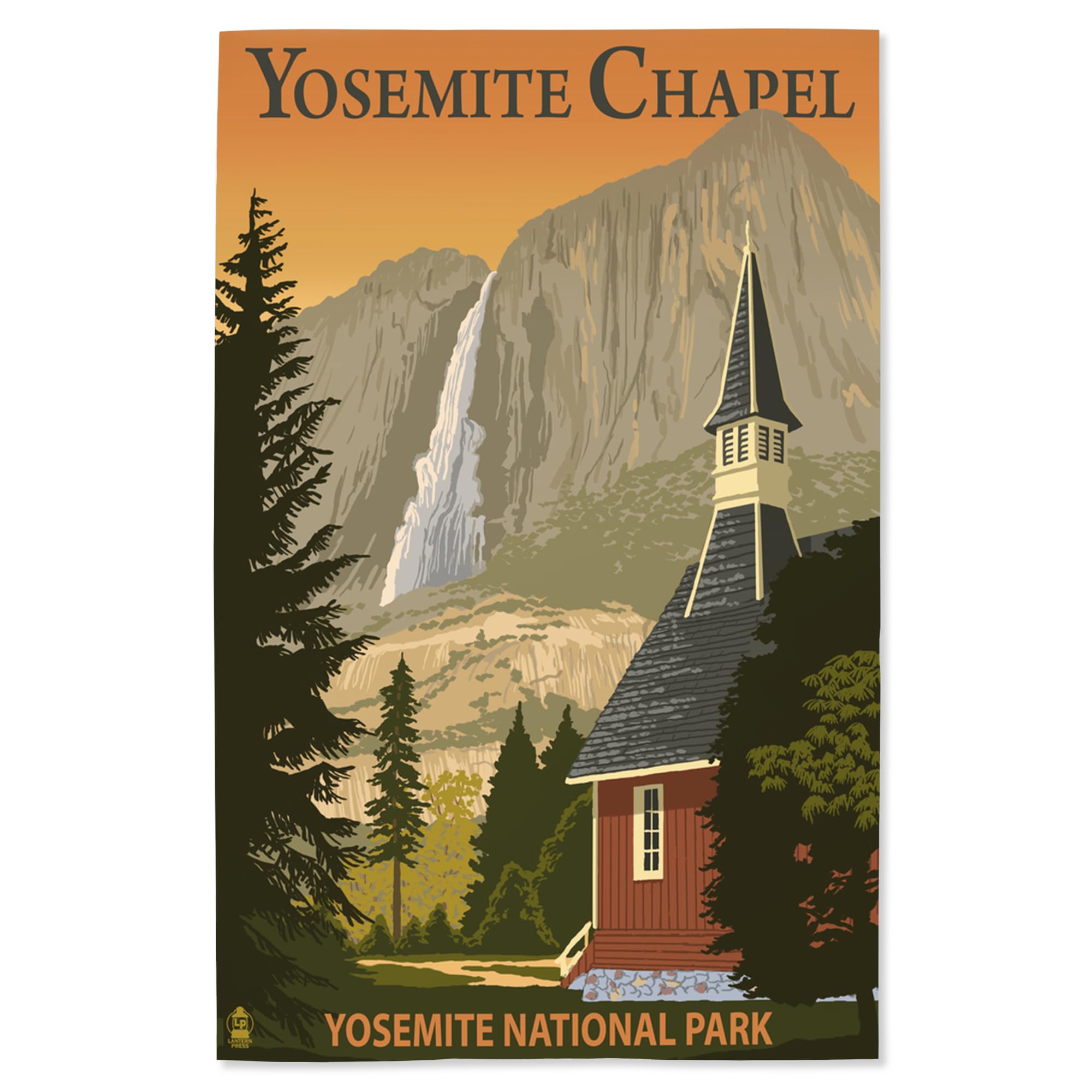 Lantern Press 16x24 Inch Premium Giclee Art Print - Yosemite Chapel & Yosemite Falls Landscape Wall Decor - Perfect for Living Room, Bedroom & Office