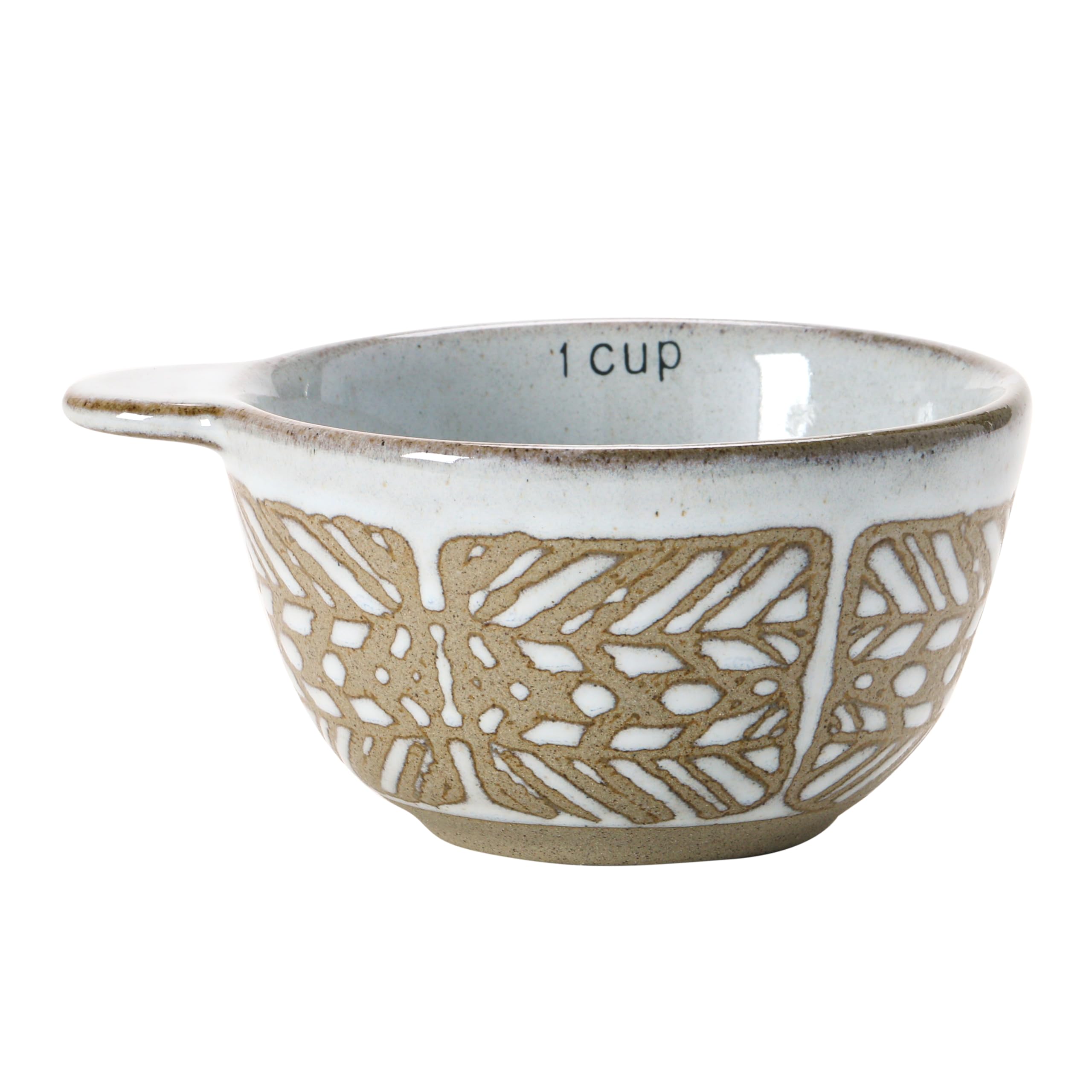 Creative Co-Op White Stoneware Measuring Cups Set of 4 with Wax Relief Pattern - 4.75