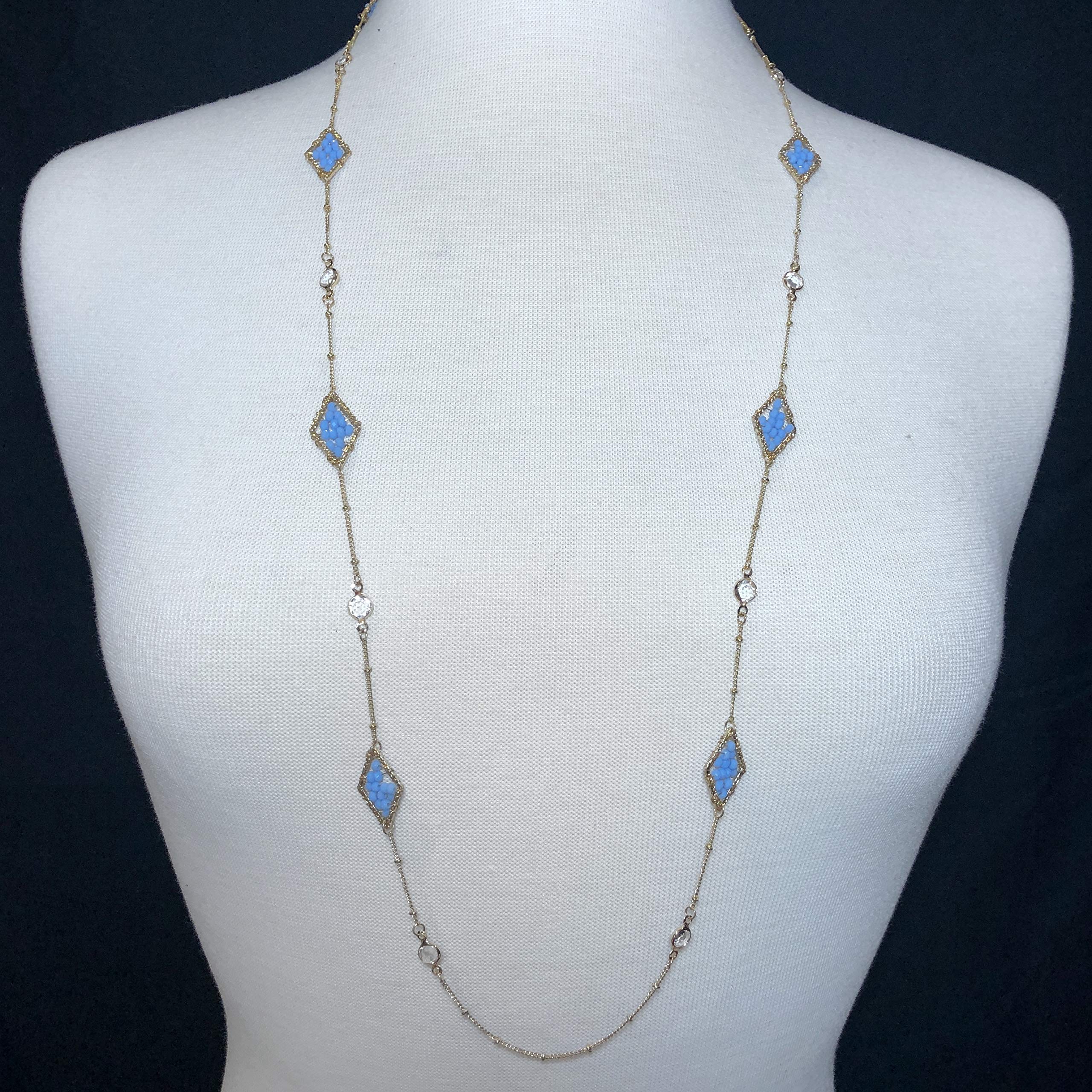 Gypsy Jewelry Long Simple Glass Bead Diamond Pendant Dainty Gold Tone Necklace for Women - Perfect for Boho Style, Casual Wear & Special Occasions