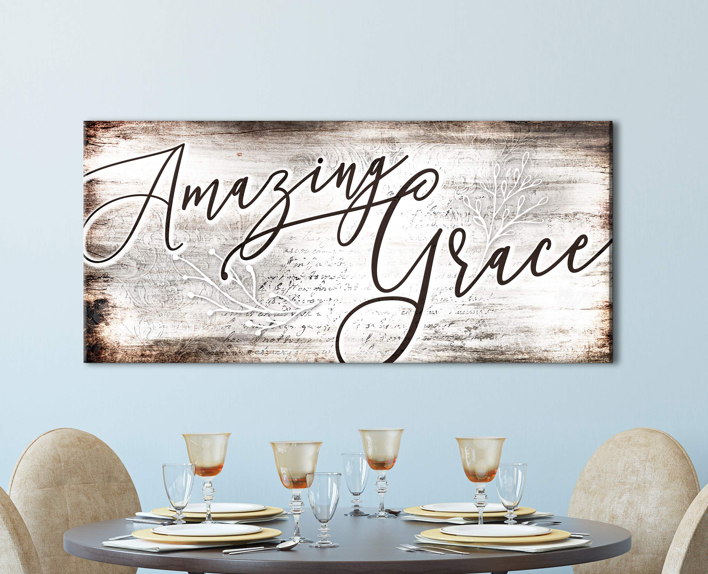 Amazing Grace Framed Wall Art - 42x19 Inch Inspirational Kitchen & Dining Room Decor Sign - Perfect for Farmhouse, Rustic Home & Office Wall Decor