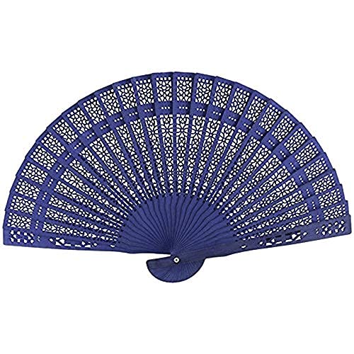 ZCYXQR 8 Inch Traditional Chinese Japanese Wooden Bamboo Folding Hand Fan - Blue Oriental Decorative Fan for Home Decor, Wedding, Tea Ceremony & Cultural Events