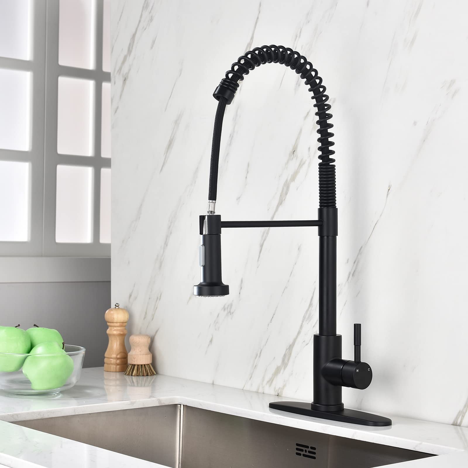 High Arc Single Handle Pull Down Sprayer Kitchen Faucet - Matte Black Stainless Steel Utility Sink Faucet for Kitchen, Laundry, RV & Bar | Perfect for Modern Homes, Commercial Use & Outdoor Applications