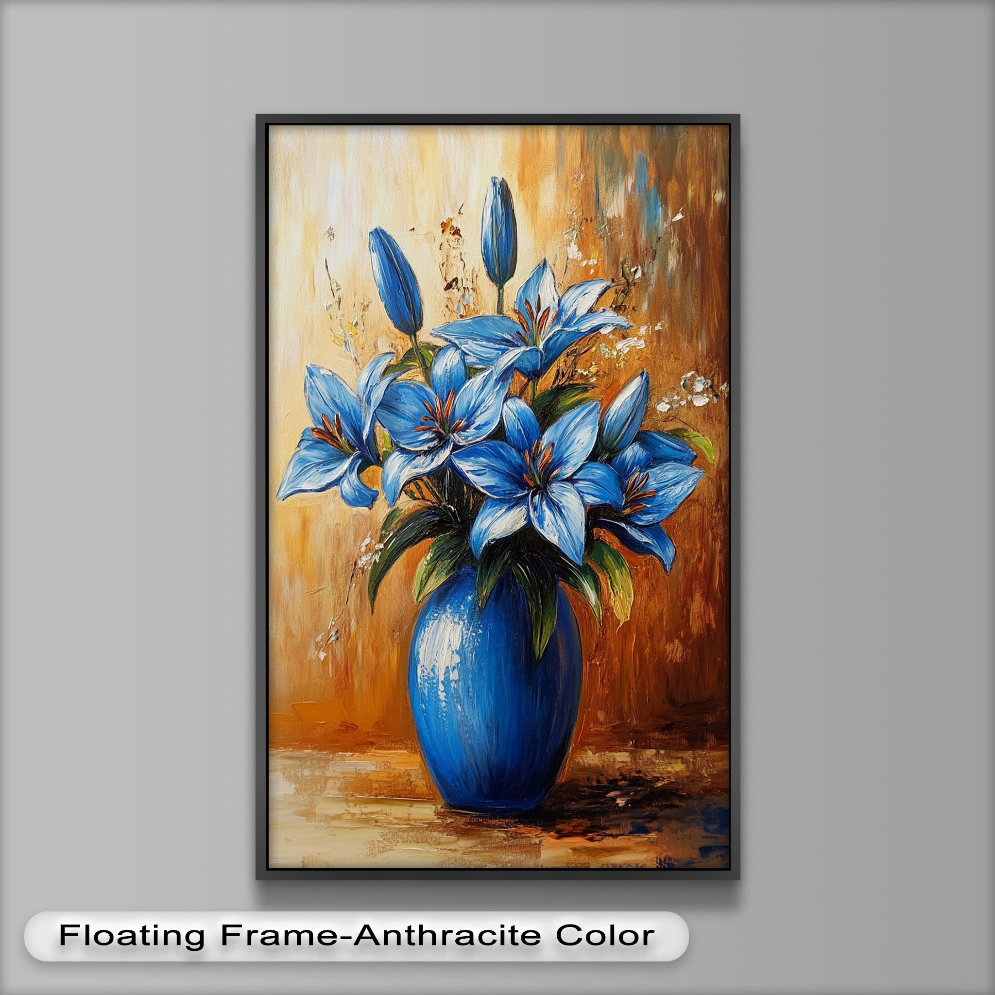 Azure Blossoms in Blue Vase - Hand-Painted Floral Oil Canvas Artwork for Living Room Decor | Wall Art for Home & Office